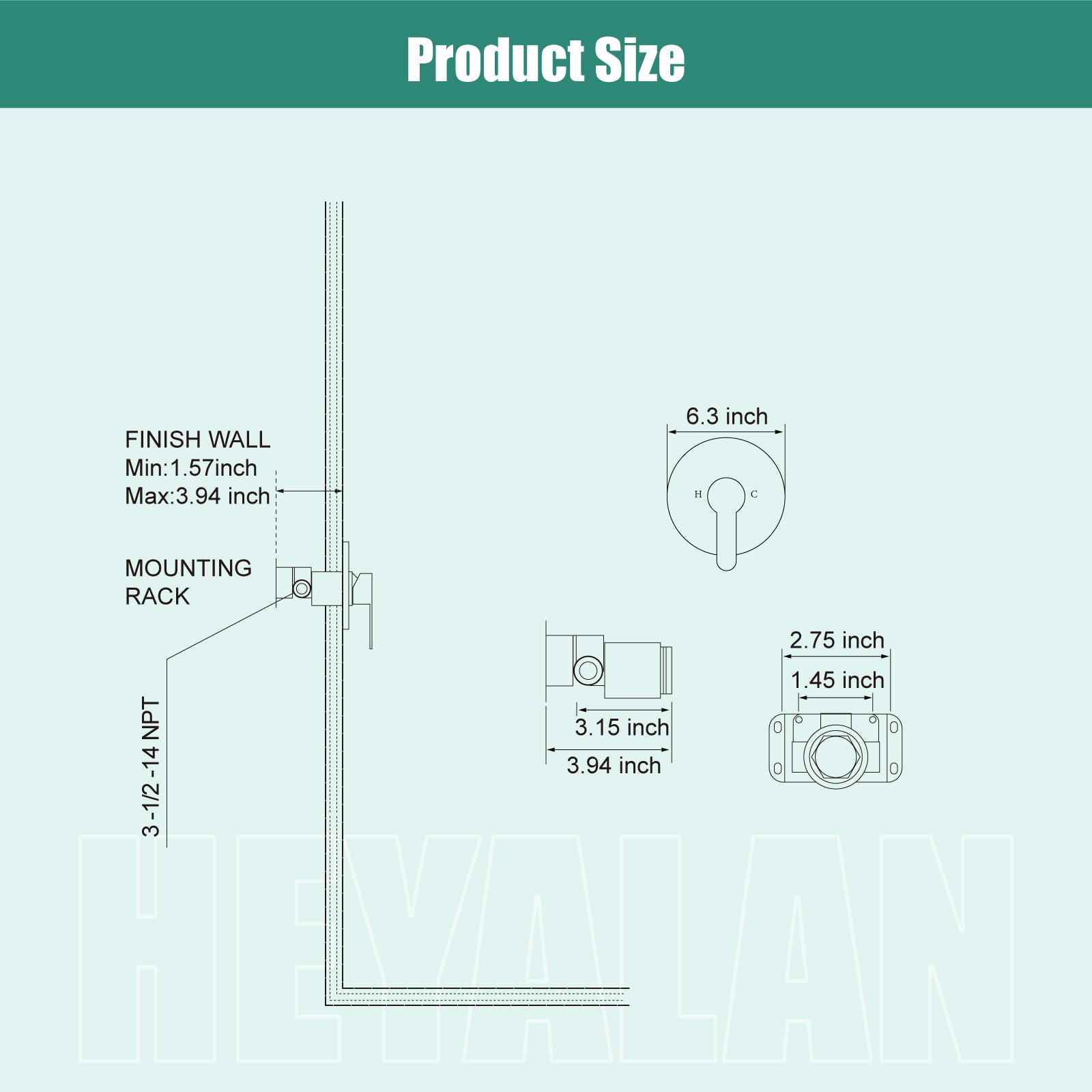 Heyalan  Single-Function Shower Handle Valve Round Wall Mount Faucet Shower Rough-In Brass Valve Bathroom Trim Kit Single Handle Tub Shower Valve Mixer Female Thread