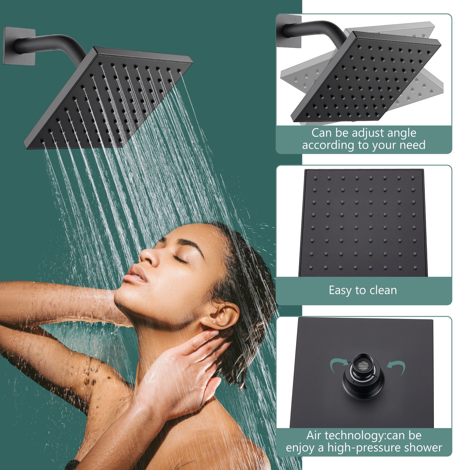 Heyalan  Shower Faucet Set with 6-Inch Square Showerhead Single Function Shower Trim Kit with Solid Brass Male Thread Rough-in Valve Single-Handle Shower System