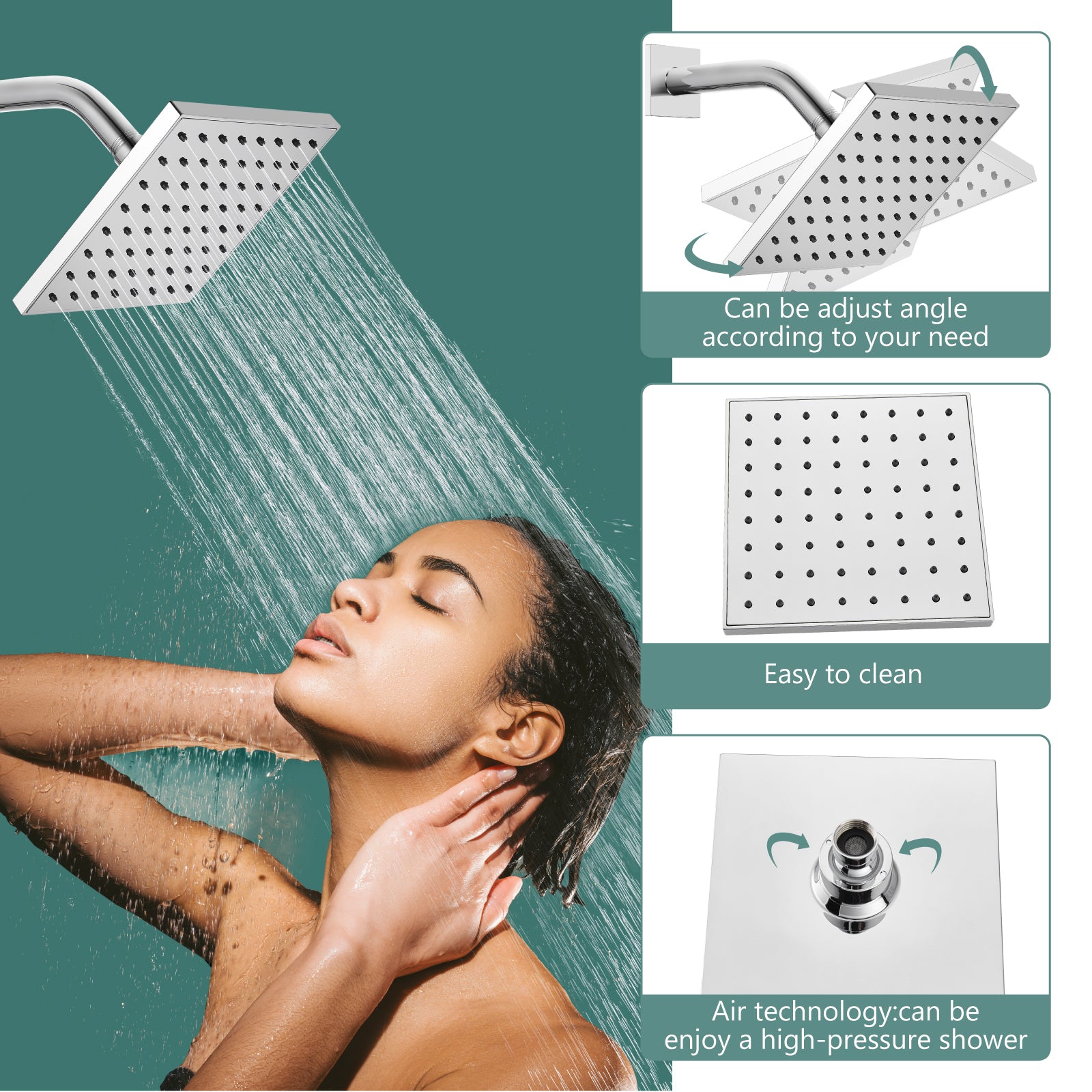 Heyalan  Shower Faucet Set with 6-Inch Square Showerhead 2 Function Shower Trim Kit with Solid Brass Male Thread Rough-in Valve Single-Handle Shower System with Tub Spout