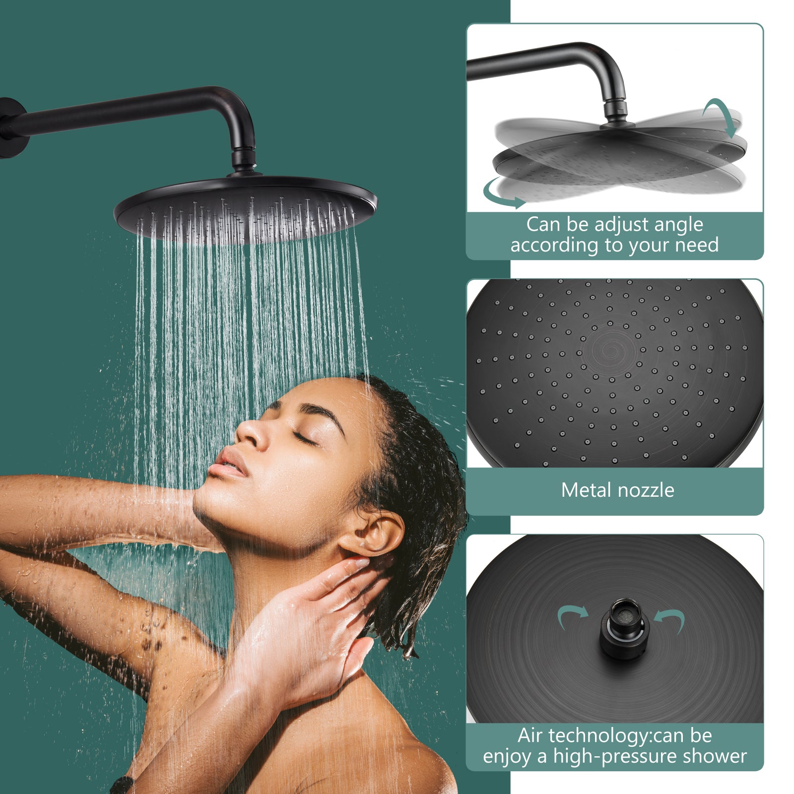 Heyalan  Wall Mounted Shower Faucet Set for Bathroom with Pressure Balance Valve 10 Inch Rainfall Shower head and ABS Round Shower Wand with Single function Handheld Spray Without Tub Spout