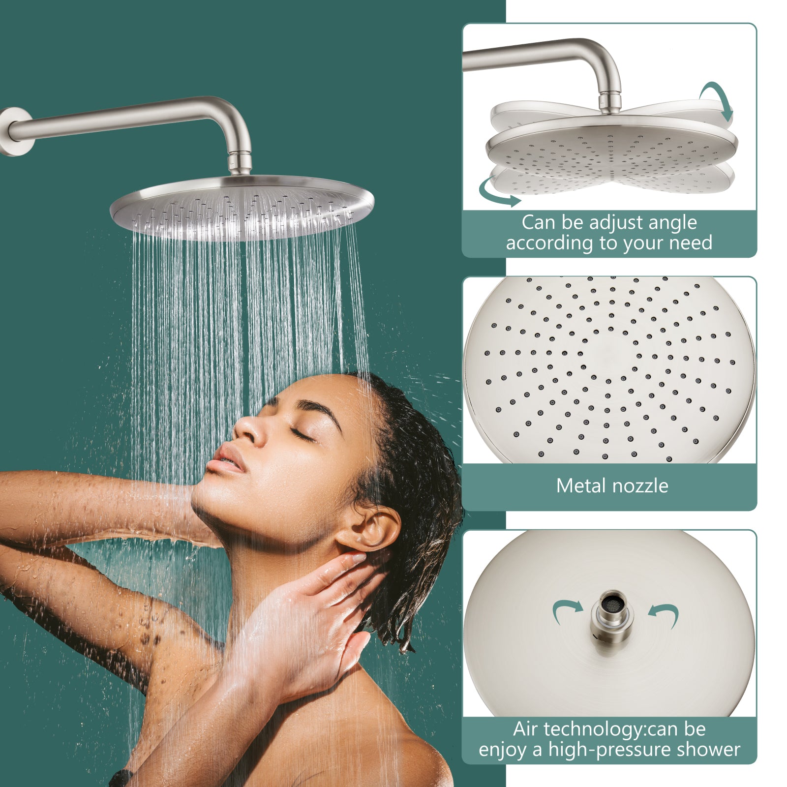 Heyalan  Wall Mounted Shower Faucet Set for Bathroom with Pressure Balance Valve 10 Inch Rainfall Shower head and ABS Round Shower Wand with Single function Handheld Spray Without Tub Spout