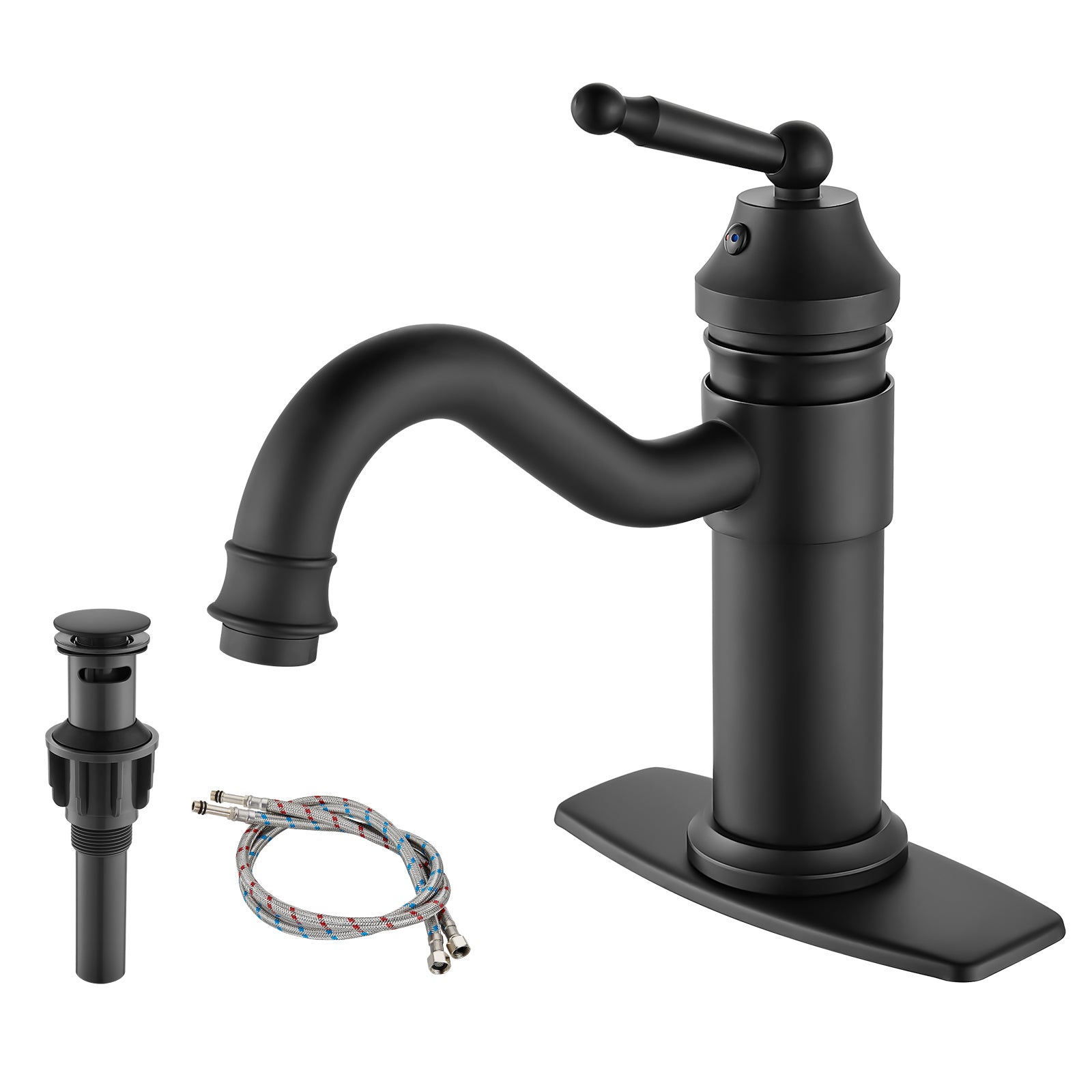 Heyalan Bathroom Sink Faucet  Deck Mount Single Hole One Handle Lavatory Assembly Brass Vanity Basin Mixer Tap Pop Up Drain Included Hot and Cold Water