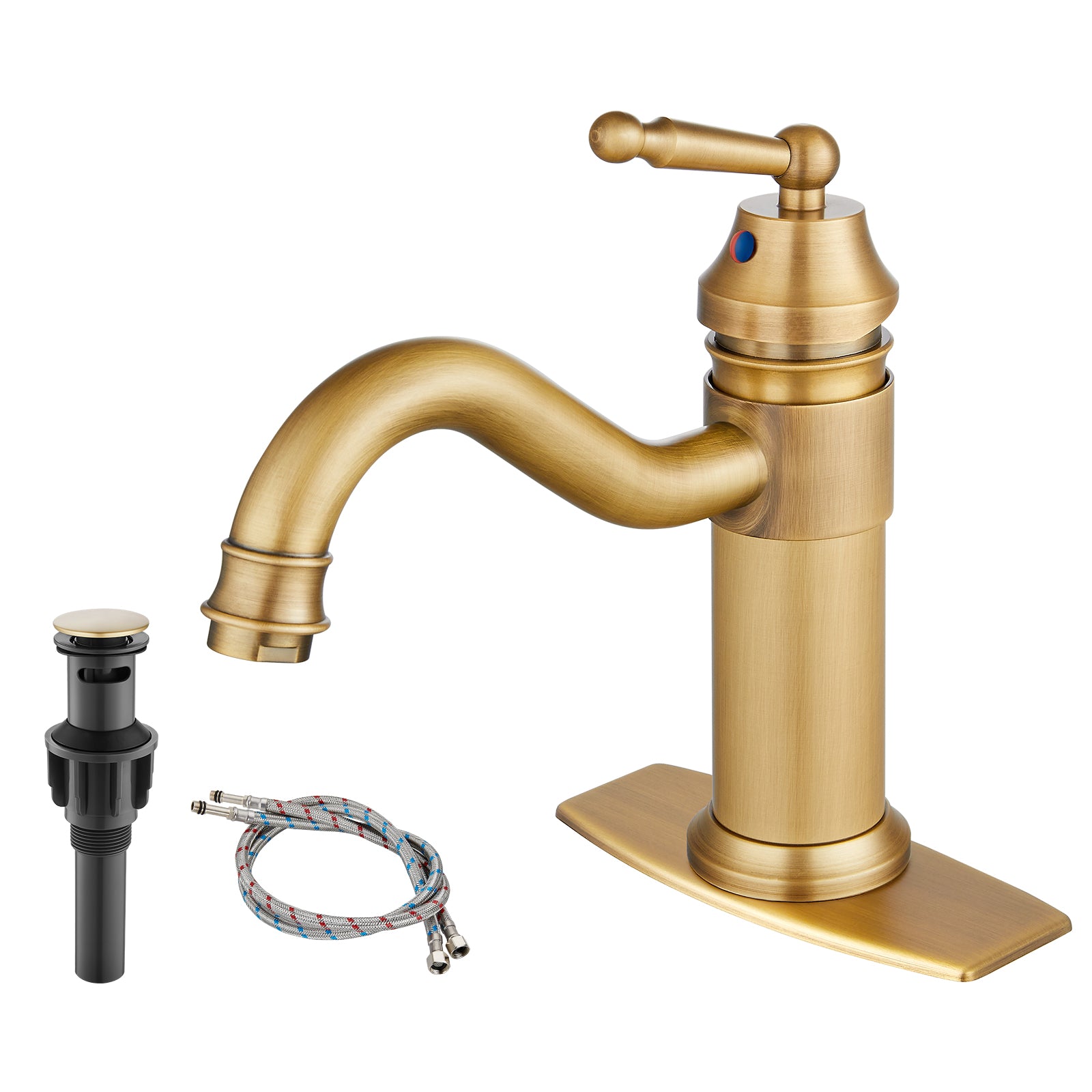 Heyalan Bathroom Sink Faucet  Deck Mount Single Hole One Handle Lavatory Assembly Brass Vanity Basin Mixer Tap Pop Up Drain Included Hot and Cold Water