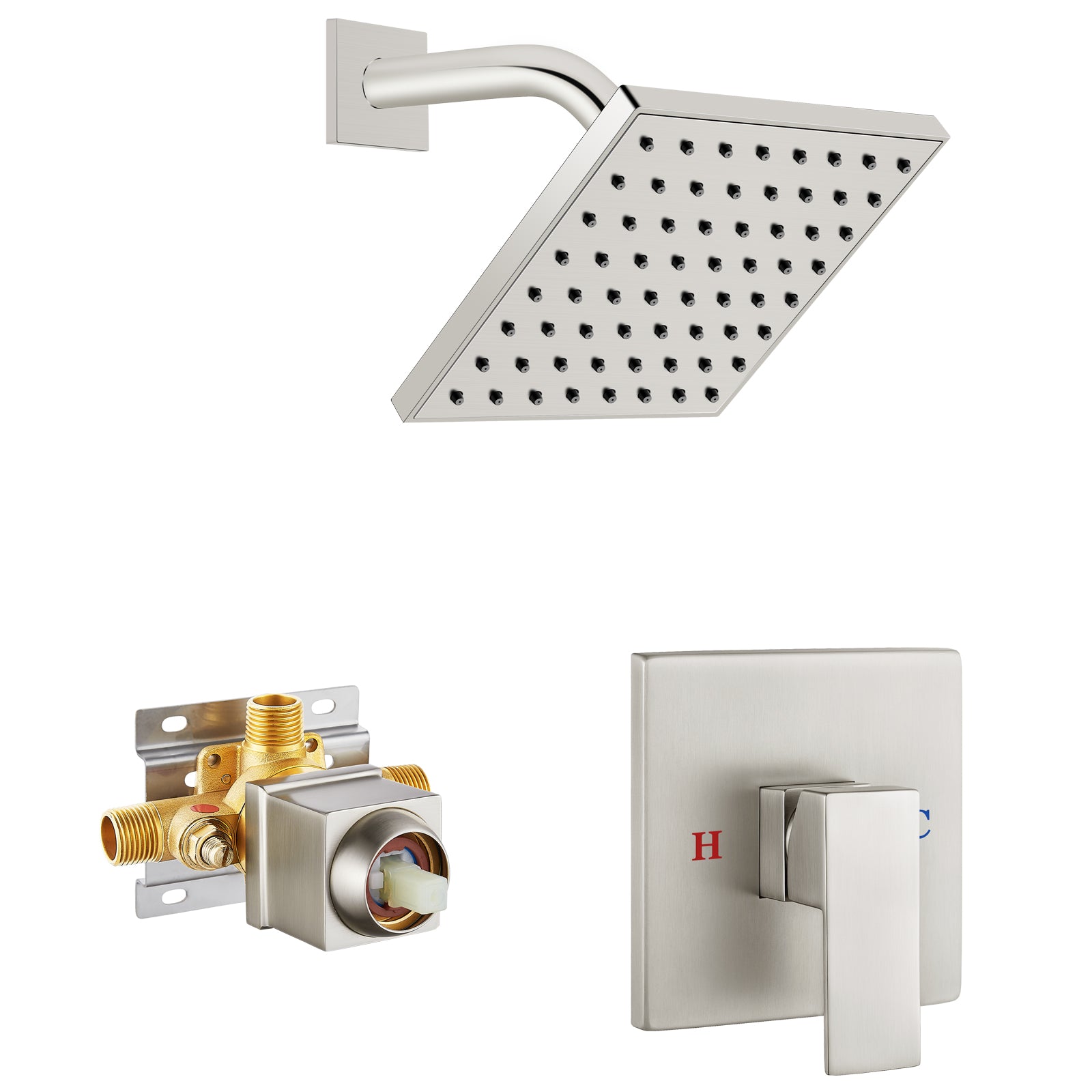 Heyalan  Shower Faucet Set with 6-Inch Square Showerhead Single Function Shower Trim Kit with Solid Brass Male Thread Rough-in Valve Single-Handle Shower System