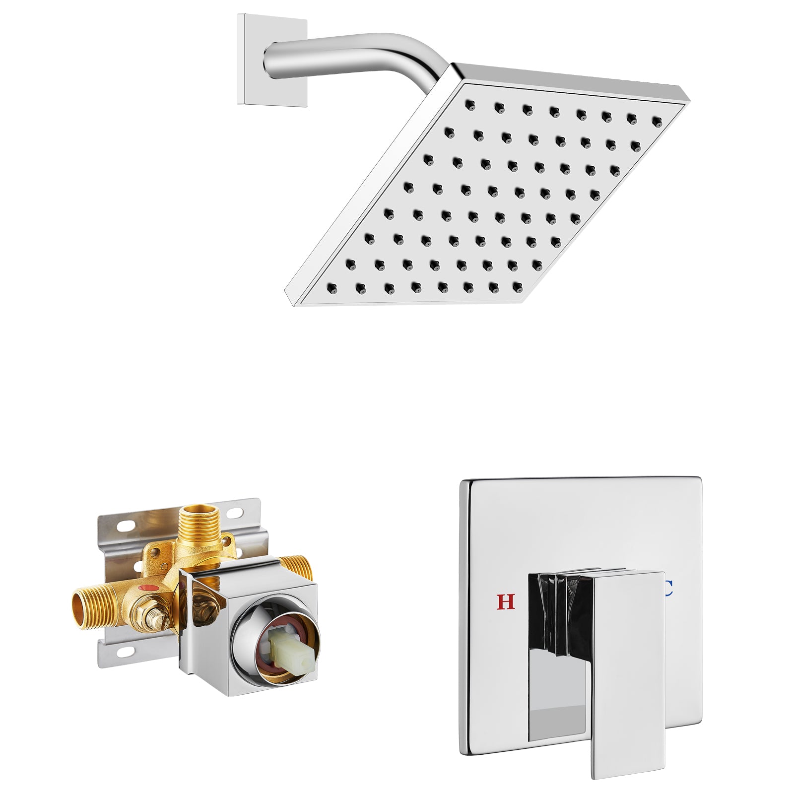 Heyalan  Shower Faucet Set with 6-Inch Square Showerhead Single Function Shower Trim Kit with Solid Brass Male Thread Rough-in Valve Single-Handle Shower System