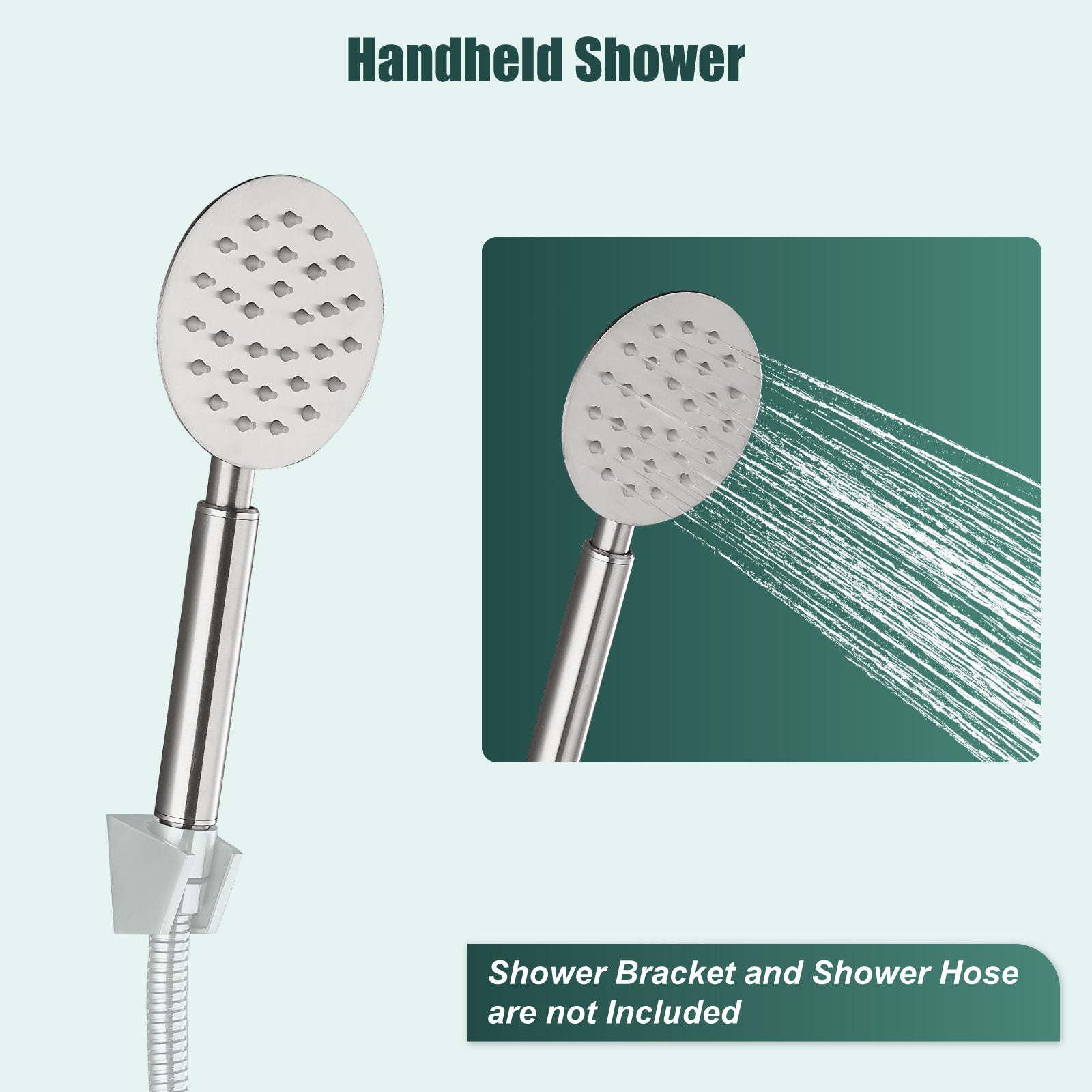 Heyalan Hand Held Shower Wand Head Sprayer High Pressure Handheld Round SUS 304 Stainless Steel Showerhead Powerful Rainfall Water Spray Bathroom High Flow Luxury Shower Faucet Single Mode