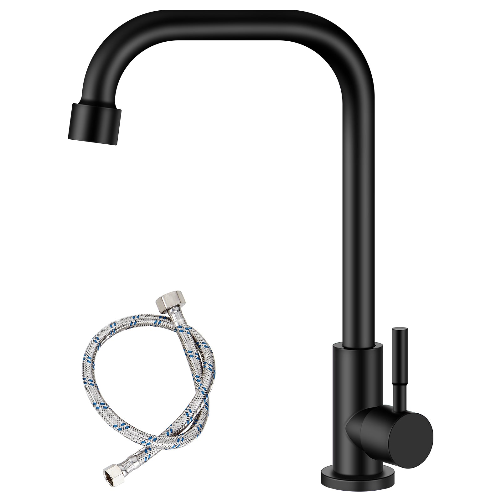 Cold Only Water Kitchen Faucet Heyalan Single Lever Handle 304 Stainless Steel Commercial Bar Tap Decked Mounted 360 Degree Swivel Spout Longer Thread Pipe