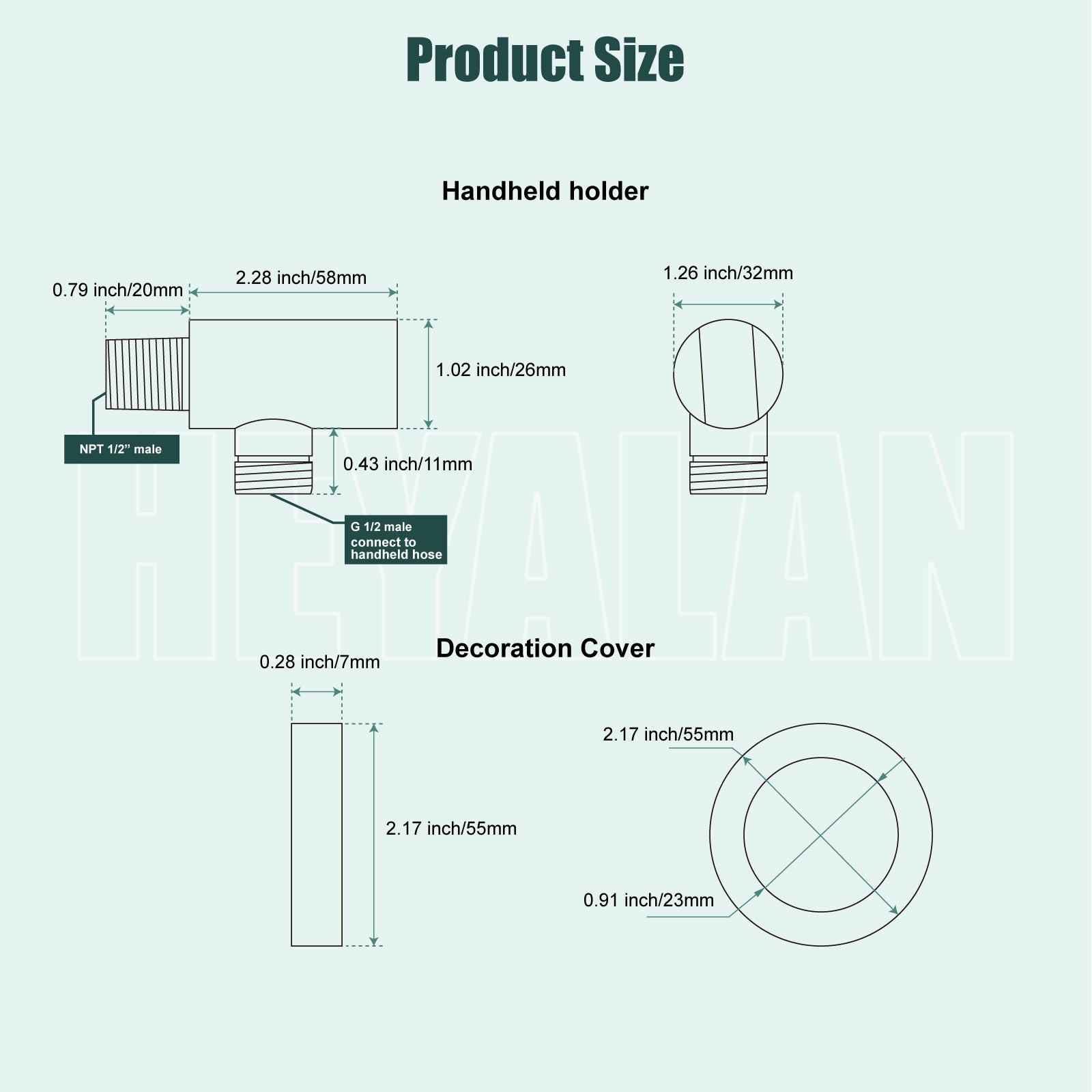 Shower Arm Bracket Handheld Shower Wand Holder Connecting Shower Hose and Water Pipe Brass Heyalan Shower Hand Holder Wall Mount Smooth Line Bracket with a Round Cover