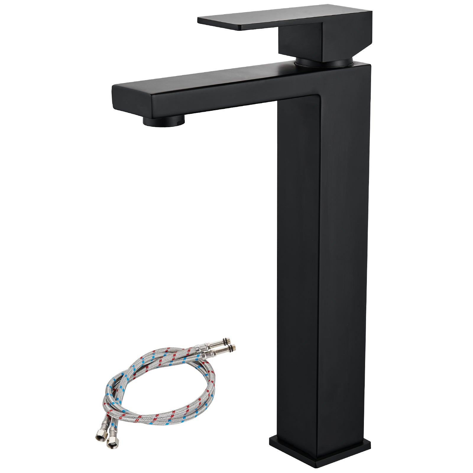 Black Bathroom Vessel Sink Faucet Single Handle Basin Bowl Tap SUS304 Stainless Steel Tall Body 1 Hole Lavatory Vanity Mixer Bar Tap Tall Spout Deck Mount