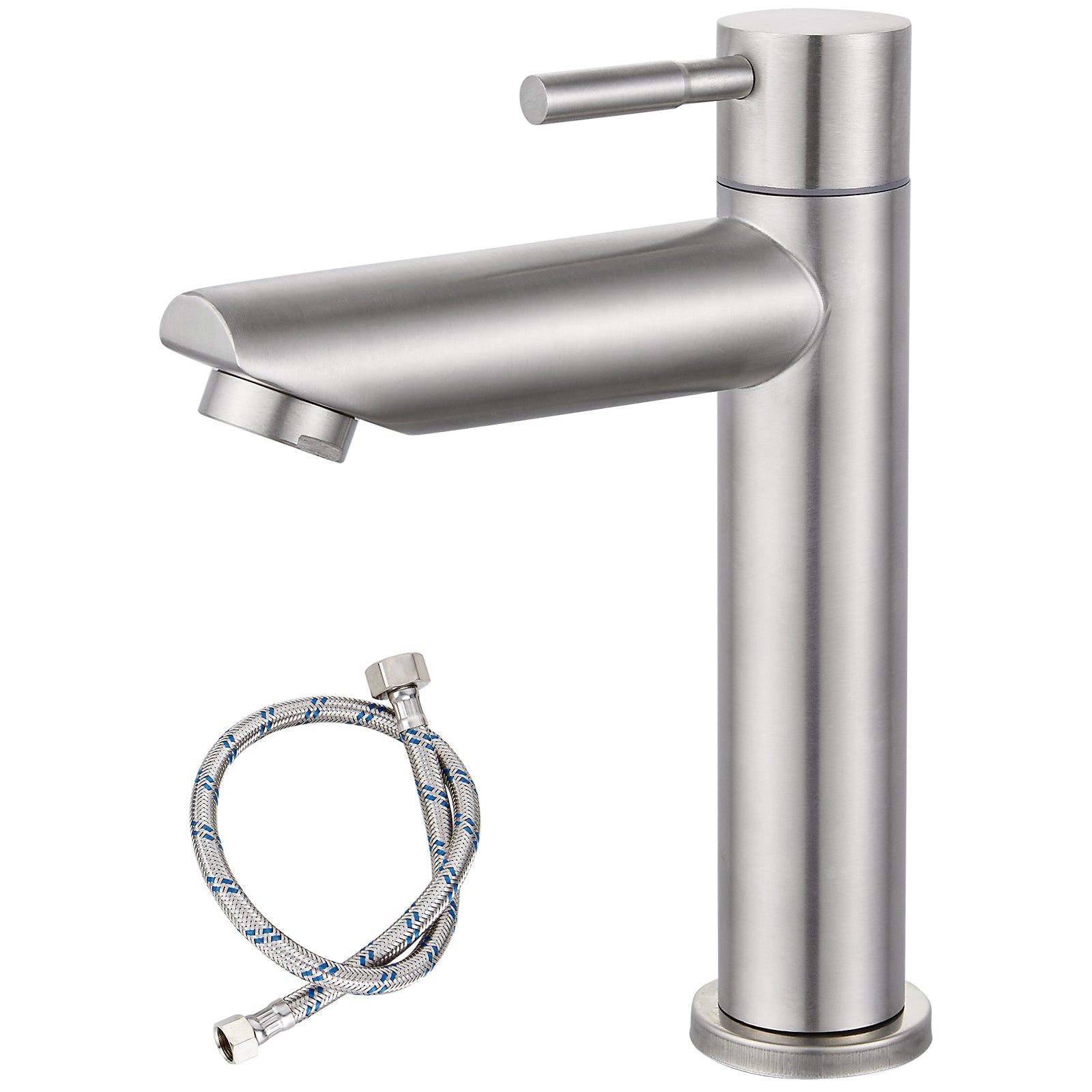 Cold Water Only Bathroom Sink Faucet Stainless Steel SUS304 Brushed Nickel Single Handle One Hole Deck Mount Lavatory Faucet (Drain Not Included)