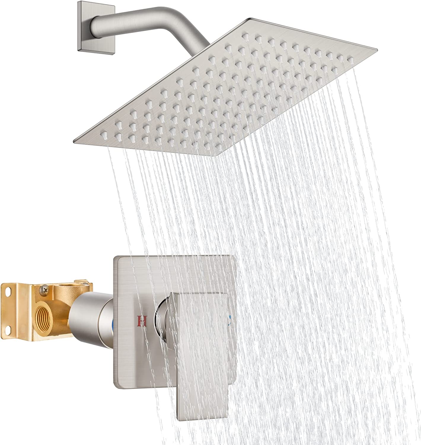 Heyalan Shower Faucet Set Bathroom Rainfall Shower System Square SUS304 Stainless Steel Showerhead Single Function Shower Trim Kit 1 Handle with Rough-in Valve