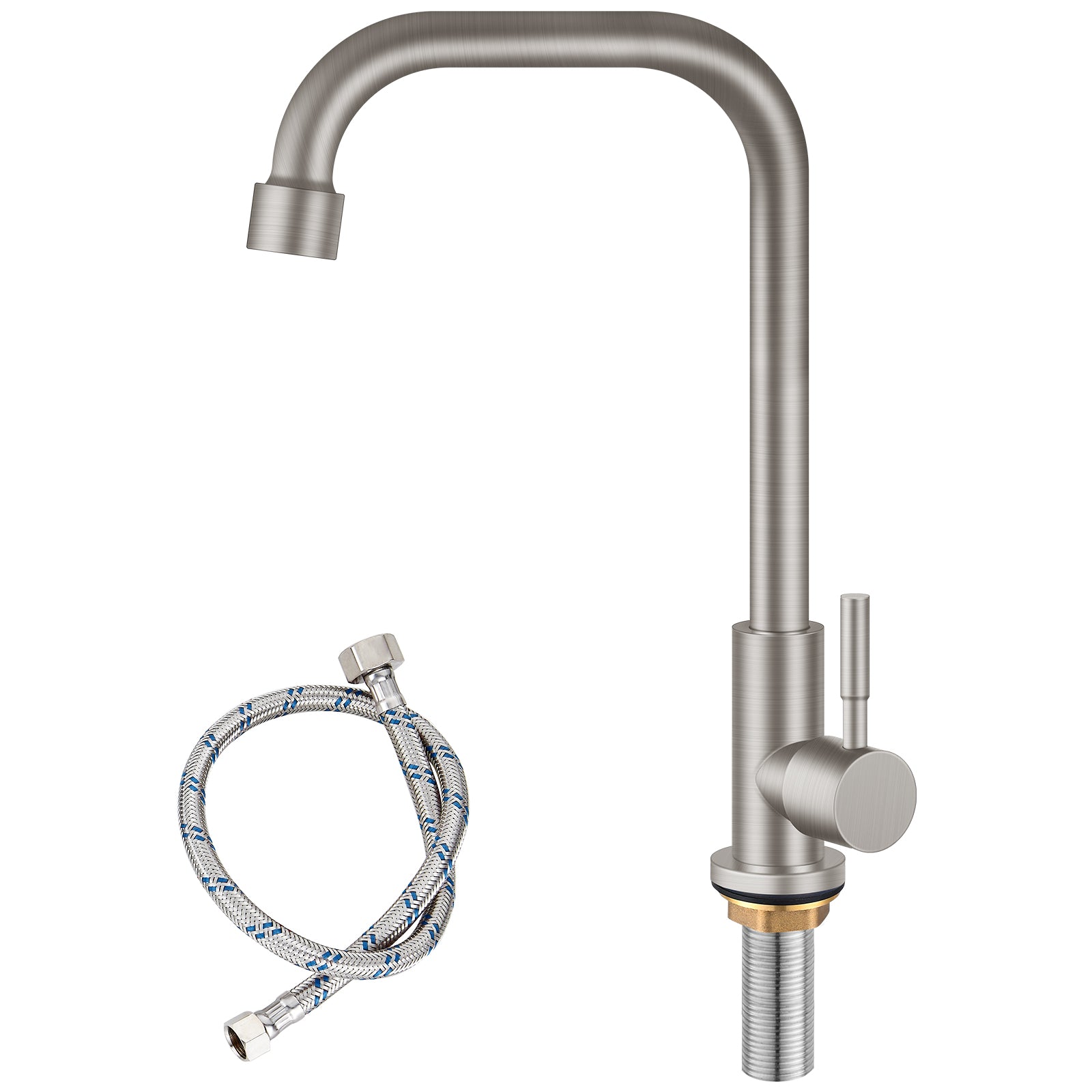 Cold Only Water Kitchen Faucet Heyalan Single Lever Handle 304 Stainless Steel Commercial Bar Tap Decked Mounted 360 Degree Swivel Spout Longer Thread Pipe