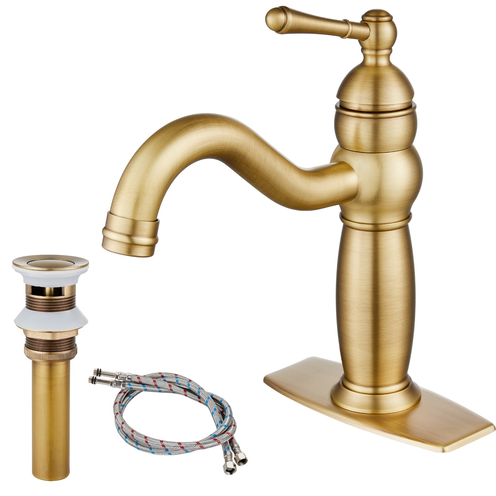 Heyalan Bathroom Faucet Brass Lavatory Sink Faucet Vanity Basin Single Hole Vintage Vessel Mixer Tap Deck Mounted Retro Hot and Cold Water Handle Solid Brass Pop-up Drain Included