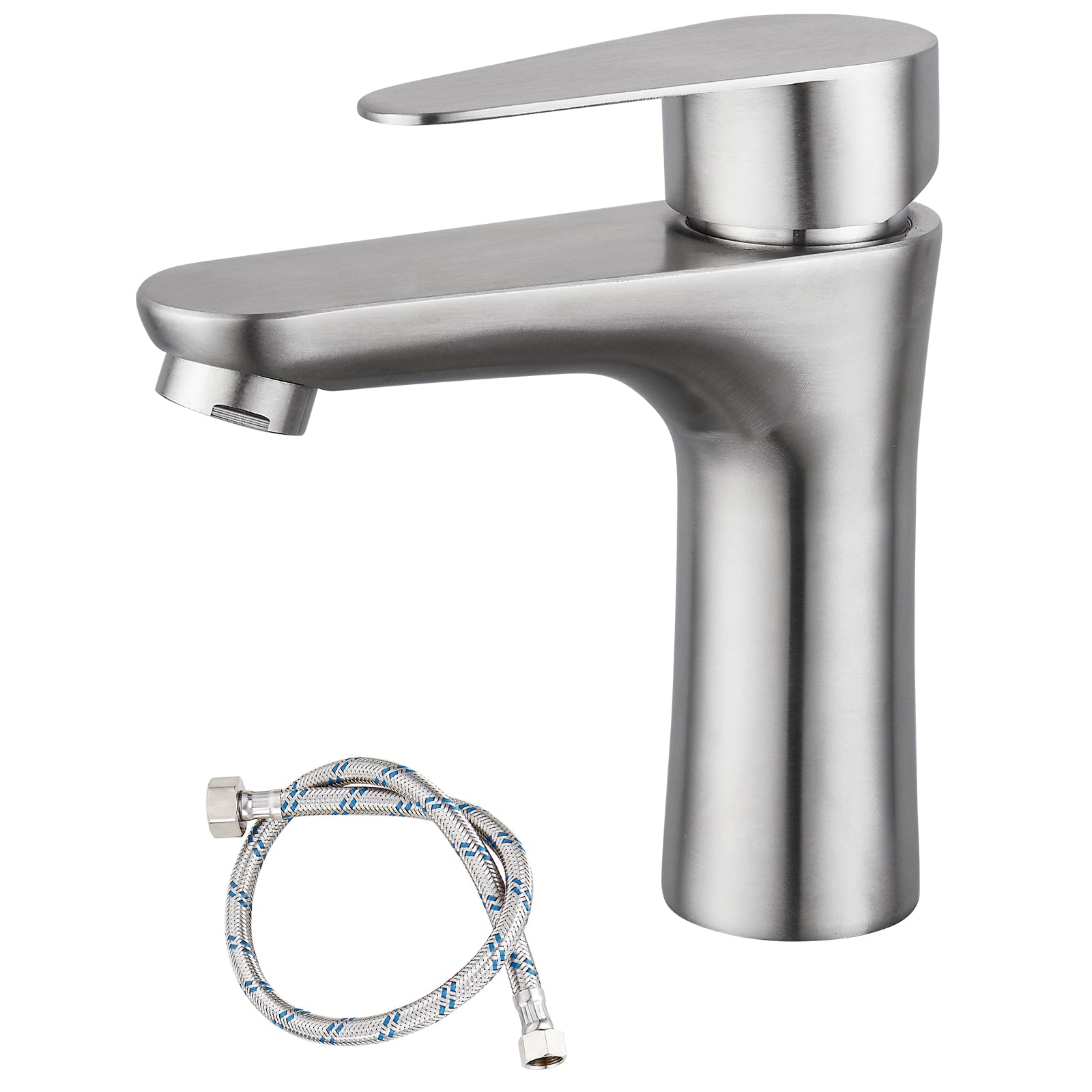 Brushed Nickel Bathroom Faucet Cold Water Only SUS304 Stainless Steel Single Handle One Hole Deck Mounted Lavatory Tap Single Switch 3/8" Hose with Male 3/8" - Female 1/2" Adapter(Drain not Included)