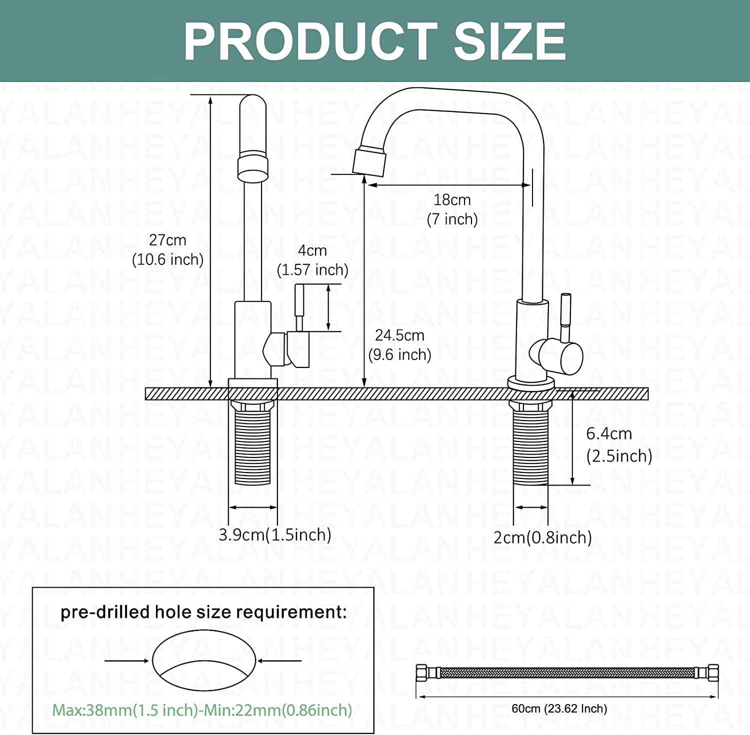 Cold Water OnlySingle Lever Handle SUS304 Sink Bar Tap 360 Degree Swivel Spout Decked Mounted Longer Thread Pipe