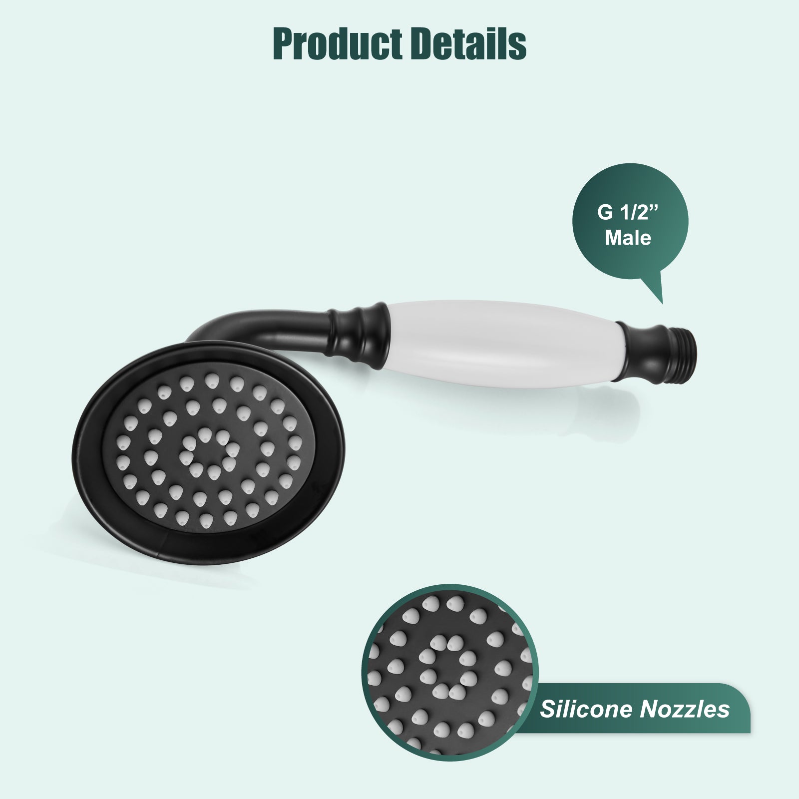 Heyalan Handheld Shower Head Spray Wand Ceramic Handle Hand Held High Pressure Telephone Shape Antique Brass Shower Head Powerful Water Sprayer Bathroom High Flow Shower 1 Mode