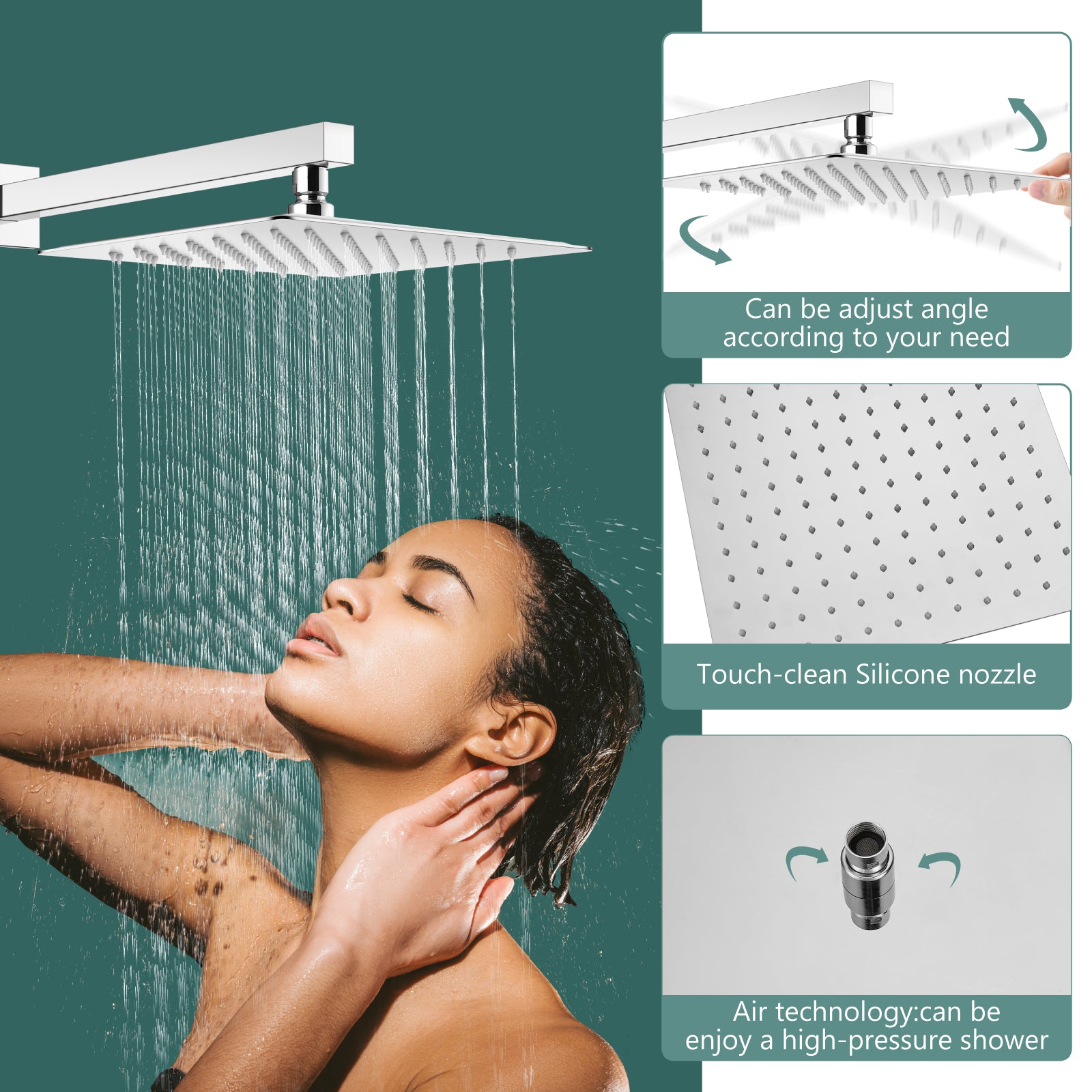 Heyalan Shower System Square Rain Shower System Head Shower Faucet Fixture 2 in 1 Handheld Shower Sprayer Rough in Valve Wall Mount Bathroom Rainfall Combo Set High Pressure