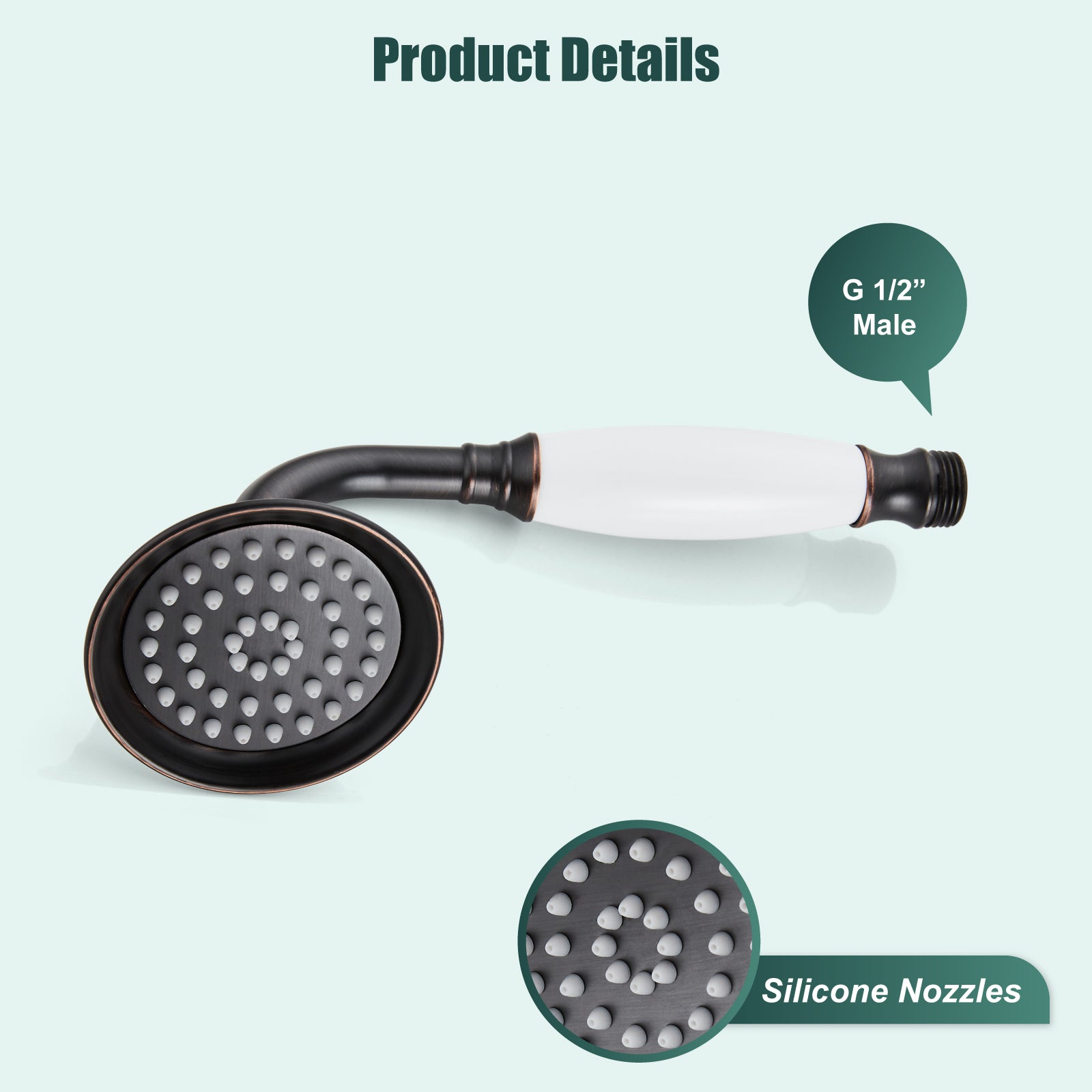 Heyalan Handheld Shower Head Spray Wand Ceramic Handle Hand Held High Pressure Telephone Shape Antique Brass Shower Head Powerful Water Sprayer Bathroom High Flow Shower 1 Mode