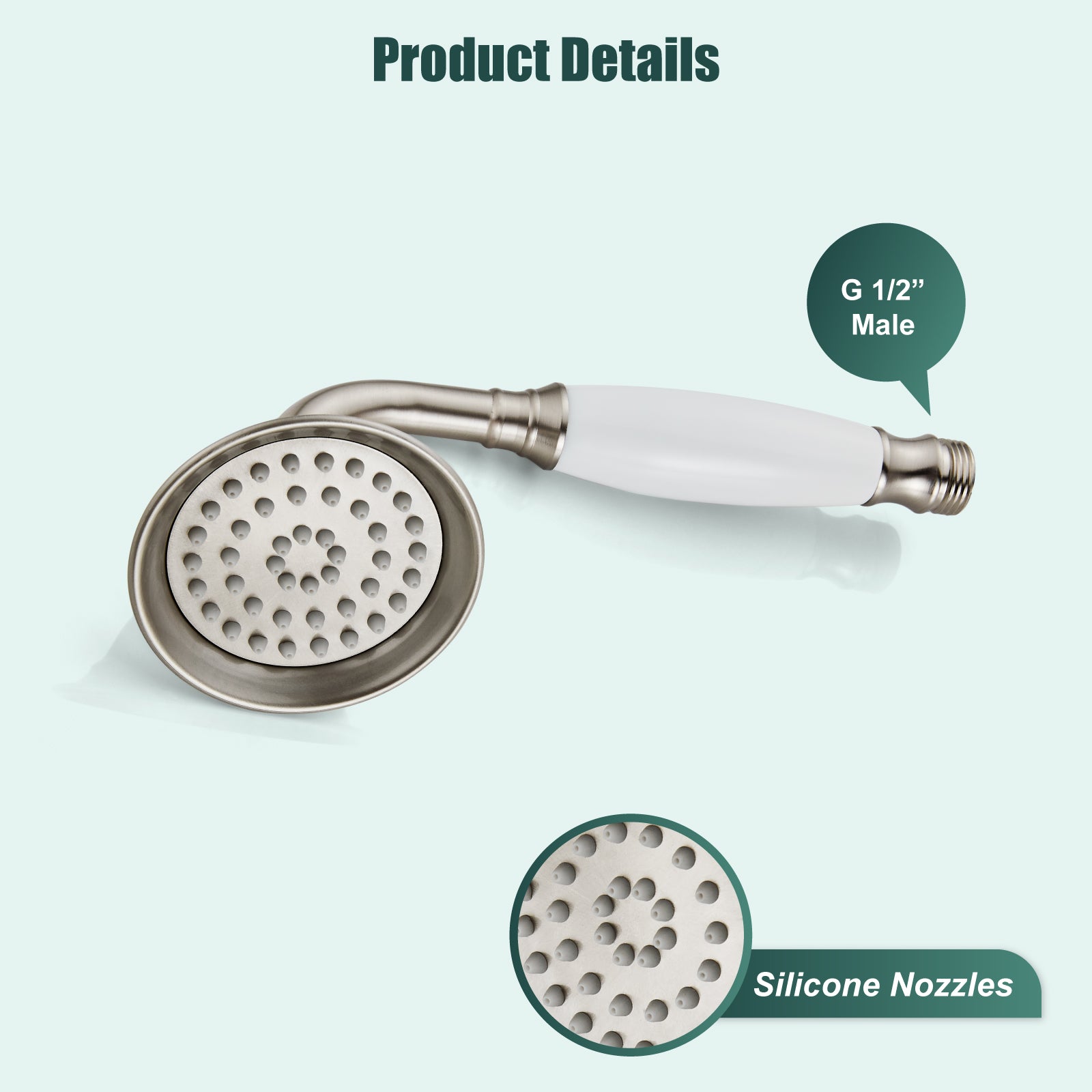 Heyalan Handheld Shower Head Spray Wand Ceramic Handle Hand Held High Pressure Telephone Shape Antique Brass Shower Head Powerful Water Sprayer Bathroom High Flow Shower 1 Mode