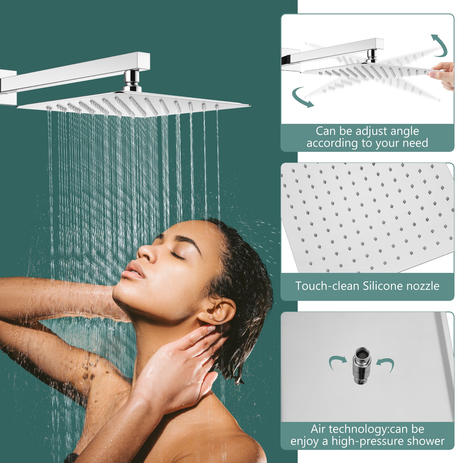 Heyalan Shower Trim Kit Wall Mounted 10 Inch Square SUS304 Rainfall Shower Head and One Handle System 1 Function Mixer Shower Faucet Set with Rough-in Valve Male Thread