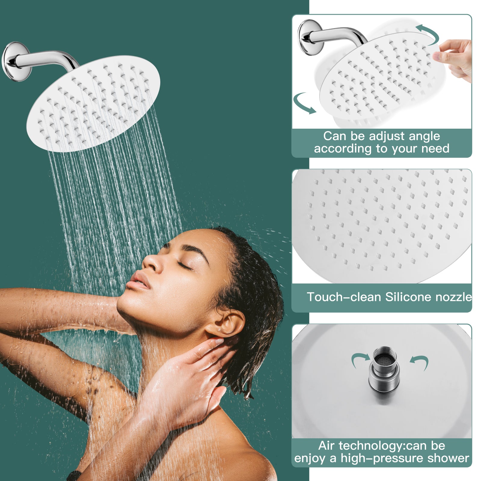 Shower Faucet Set 8 Inch Round Showerhead Bathroom Rainfall Shower System Wall Mount SUS304 Stainless Steel Single Function Shower Trim Kit 1 Handle Male Thread 1/2" NPT