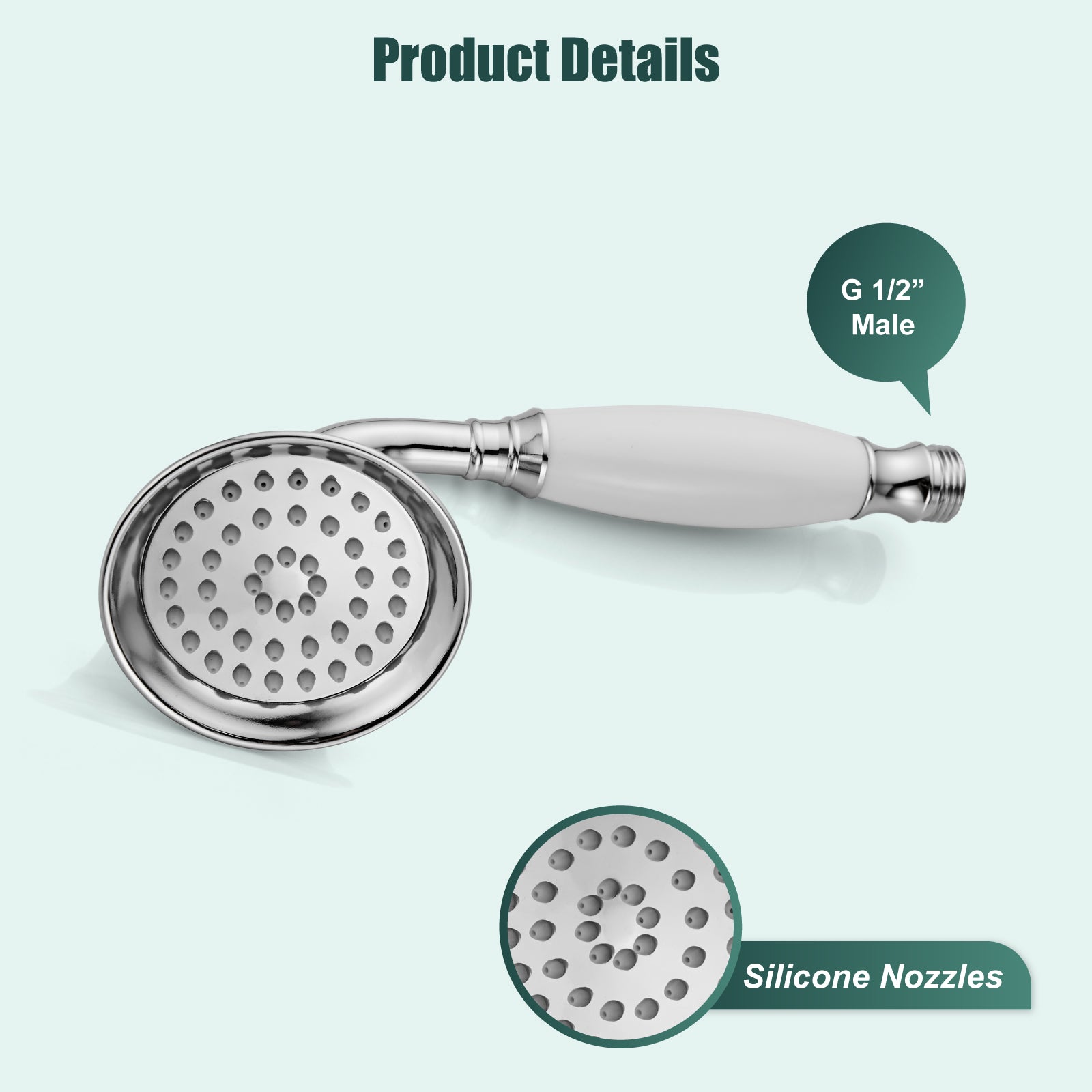 Heyalan Handheld Shower Head Spray Wand Ceramic Handle Hand Held High Pressure Telephone Shape Antique Brass Shower Head Powerful Water Sprayer Bathroom High Flow Shower 1 Mode