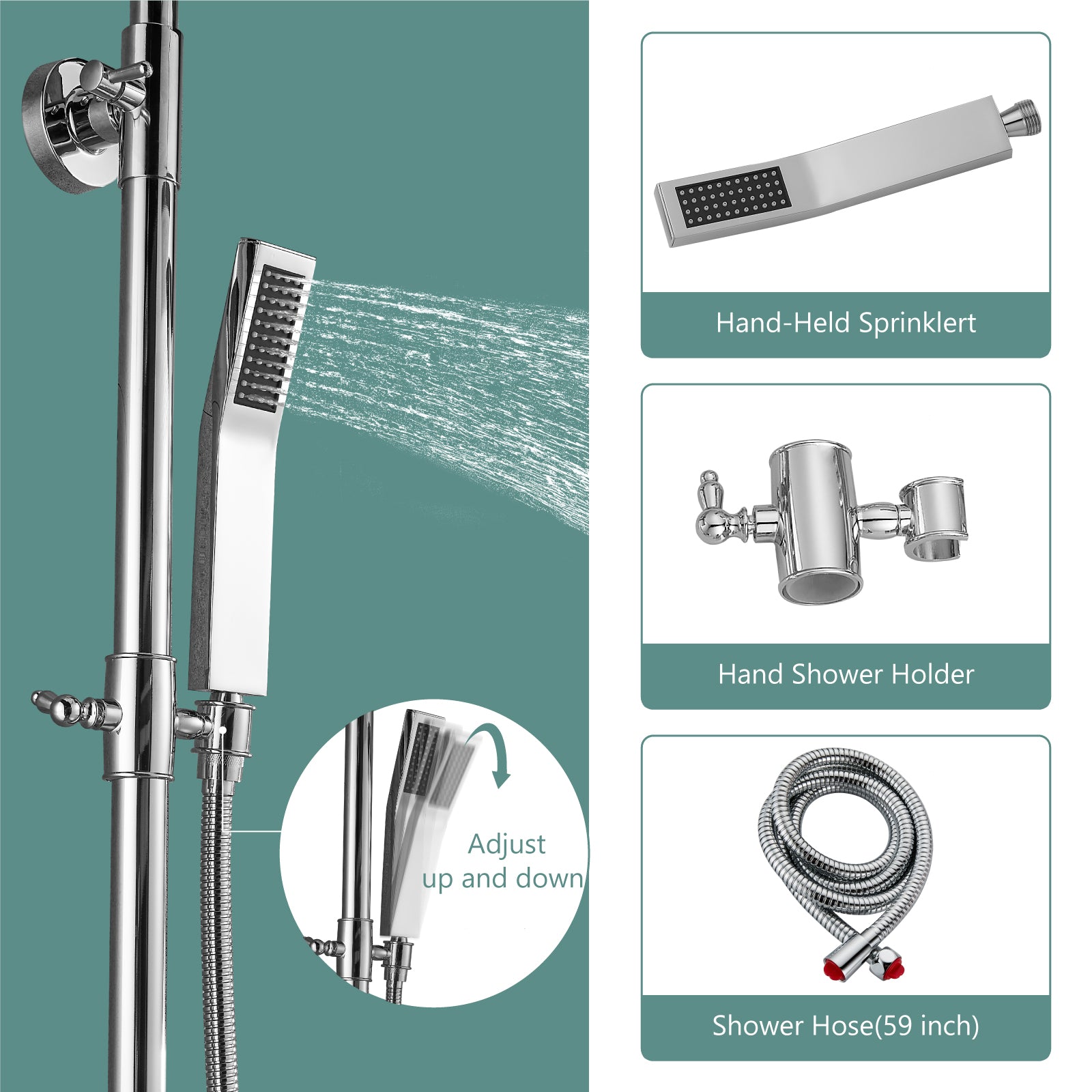 Exposed Shower System Dual Function Bathroom Shower Faucet 8 Inch Square Swivel Rainfall Shower Head with Handheld Adjustable Complete Set Wall Mount