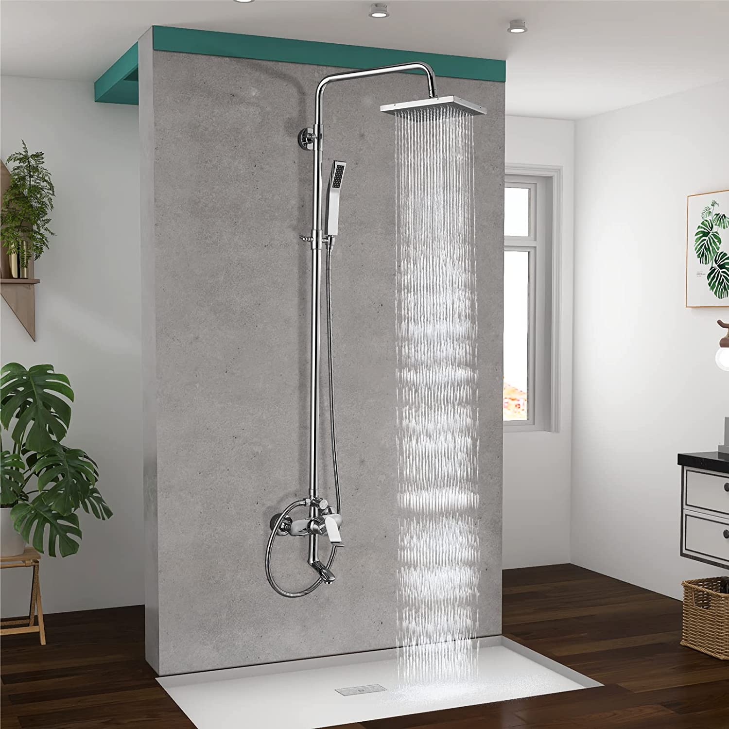 3 Functional Bathroom Shower Set 8 Inch Square Rainfall Shower Head with Wall Mounted