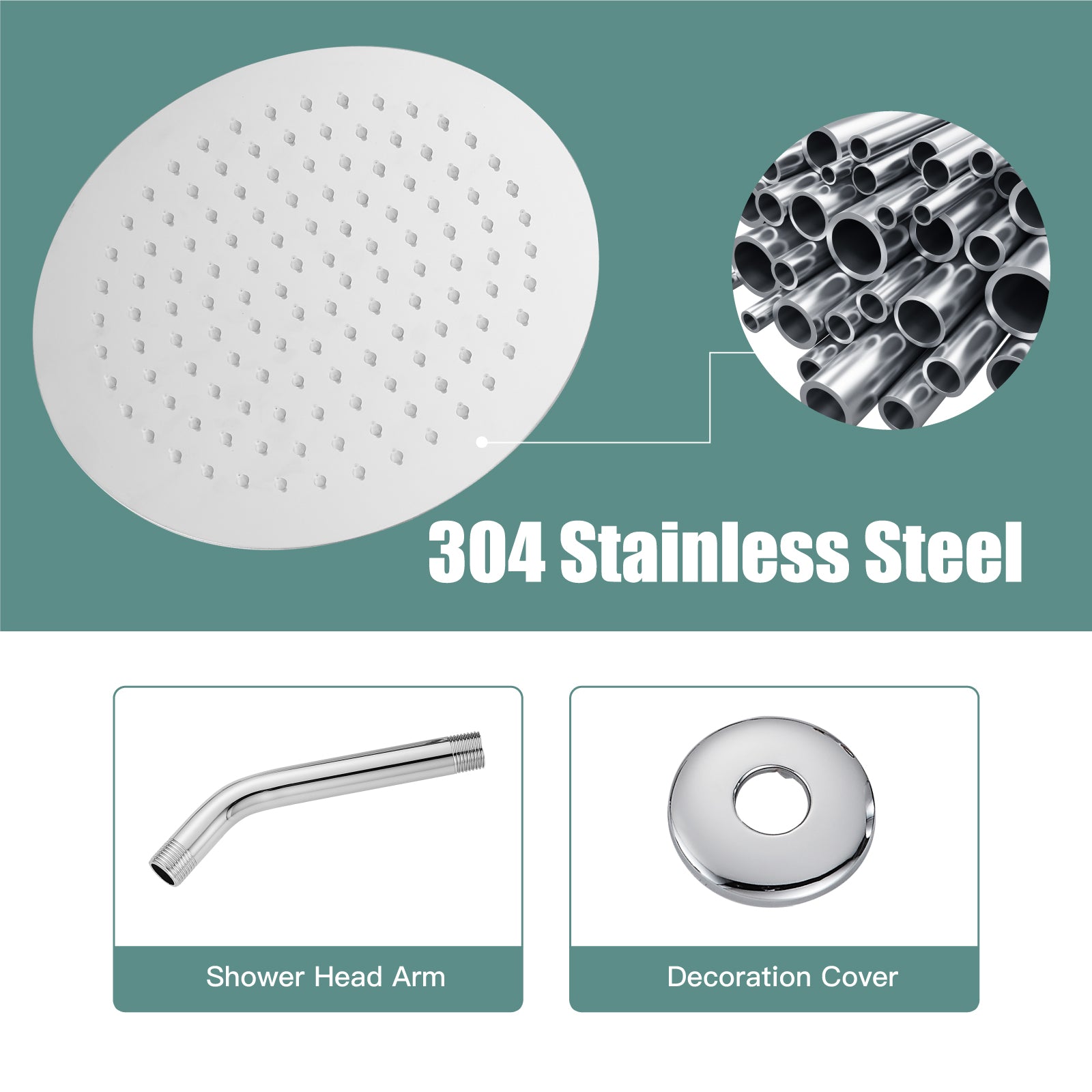 Shower Faucet Set 8 Inch Round Showerhead Bathroom Rainfall Shower System Wall Mount SUS304 Stainless Steel Single Function Shower Trim Kit 1 Handle Male Thread 1/2" NPT