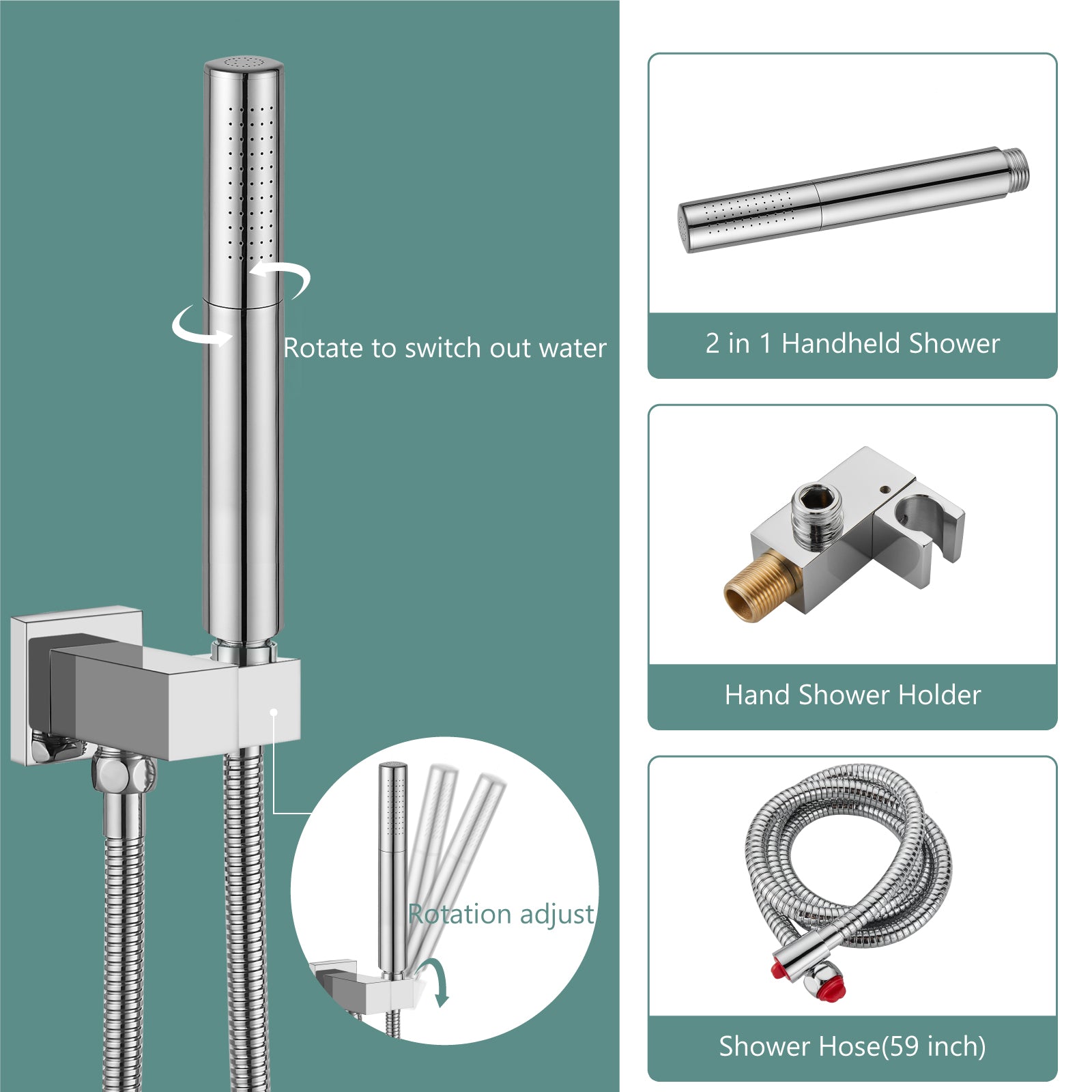 Heyalan Shower System Square Rain Shower System Head Shower Faucet Fixture 2 in 1 Handheld Shower Sprayer Rough in Valve Wall Mount Bathroom Rainfall Combo Set High Pressure