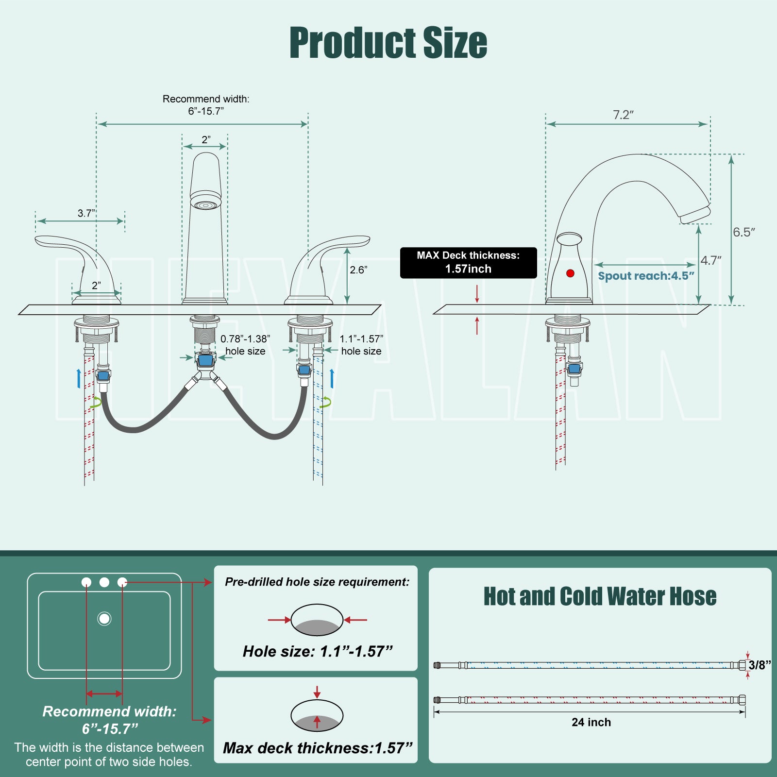Heyalan Widespread 2 Handles 3 Holes Bathroom Vessel Sink Faucet with Pop Up Drain 8 Inch Centerset Deck Mounted Basin Bowl Mixer Tap