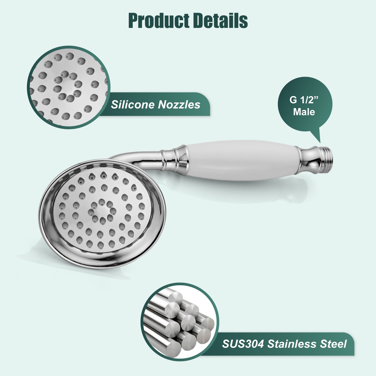 Heyalan Handheld Shower Head Spray with Holder Wand Ceramic Handle Hand Held Telephone Shape Antique Brass Shower Head Sprayer with Bracket Bathroom Shower 1 Mode with Water Hose