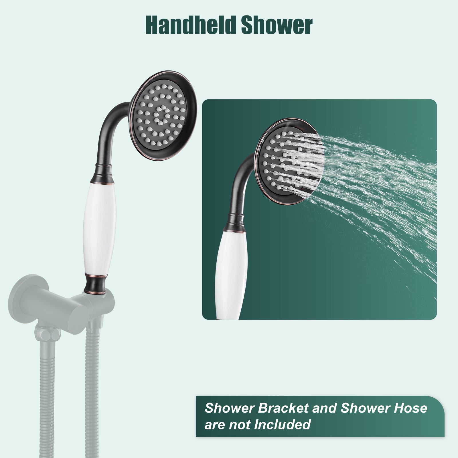 Heyalan Handheld Shower Head Spray Wand Ceramic Handle Hand Held High Pressure Telephone Shape Antique Brass Shower Head Powerful Water Sprayer Bathroom High Flow Shower 1 Mode