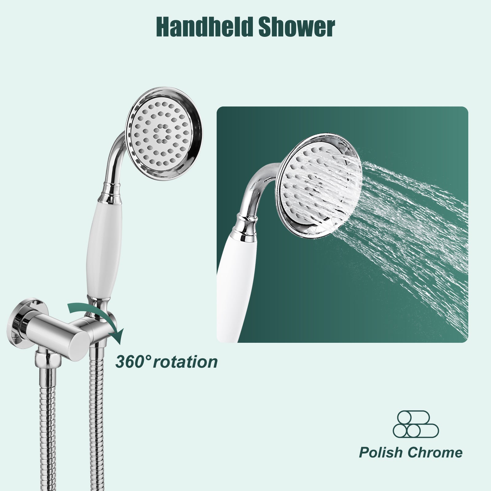 Heyalan Handheld Shower Head Spray with Holder Wand Ceramic Handle Hand Held Telephone Shape Antique Brass Shower Head Sprayer with Bracket Bathroom Shower 1 Mode with Water Hose