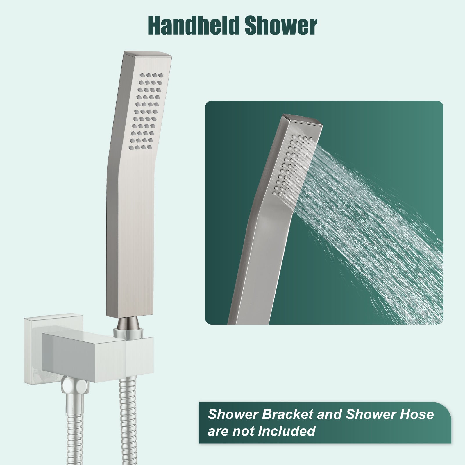 Heyalan Shower Wand SUS304 Stainless Steel Handheld Single Function Handheld Shower High Pressure Luxury Hand Shower Set High Flow Rectangle Curved Hand Shower Spray
