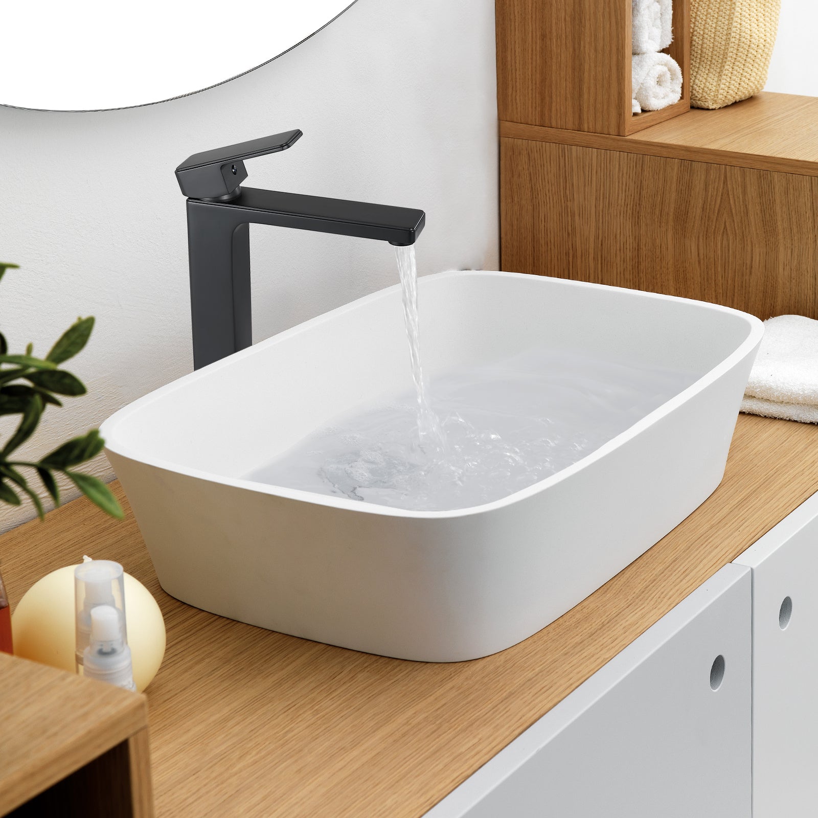 Heyalan Matte Black Bathroom Sink Faucet Tall Body Vessel Sink Tap Brass Single Handle 1 Hole Lavatory Vanity Mixer Bar Tap Tall Spout Deck Mount