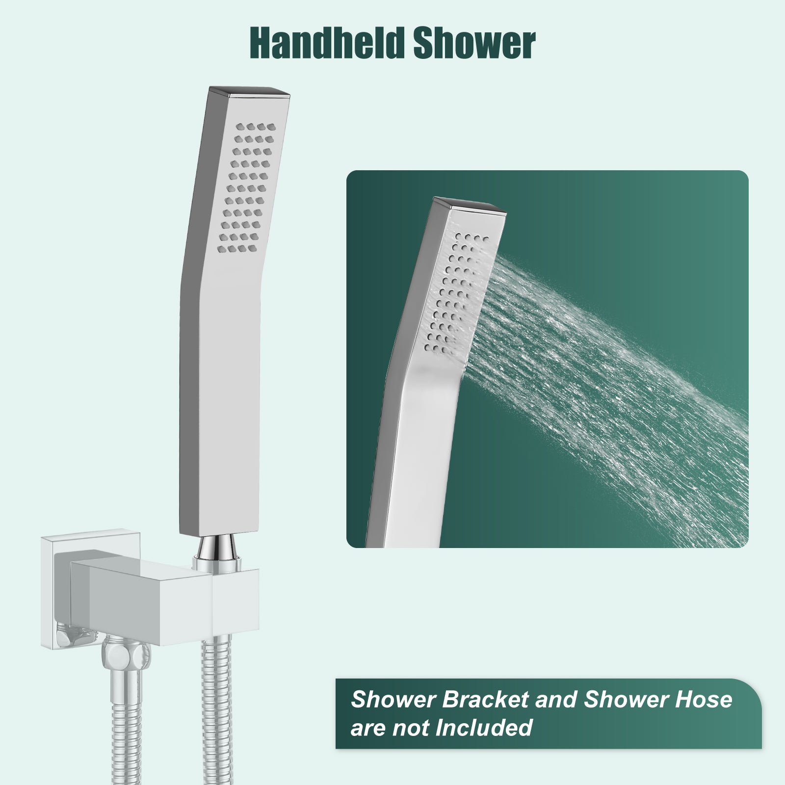 Heyalan Shower Wand SUS304 Stainless Steel Handheld Single Function Handheld Shower High Pressure Luxury Hand Shower Set High Flow Rectangle Curved Hand Shower Spray