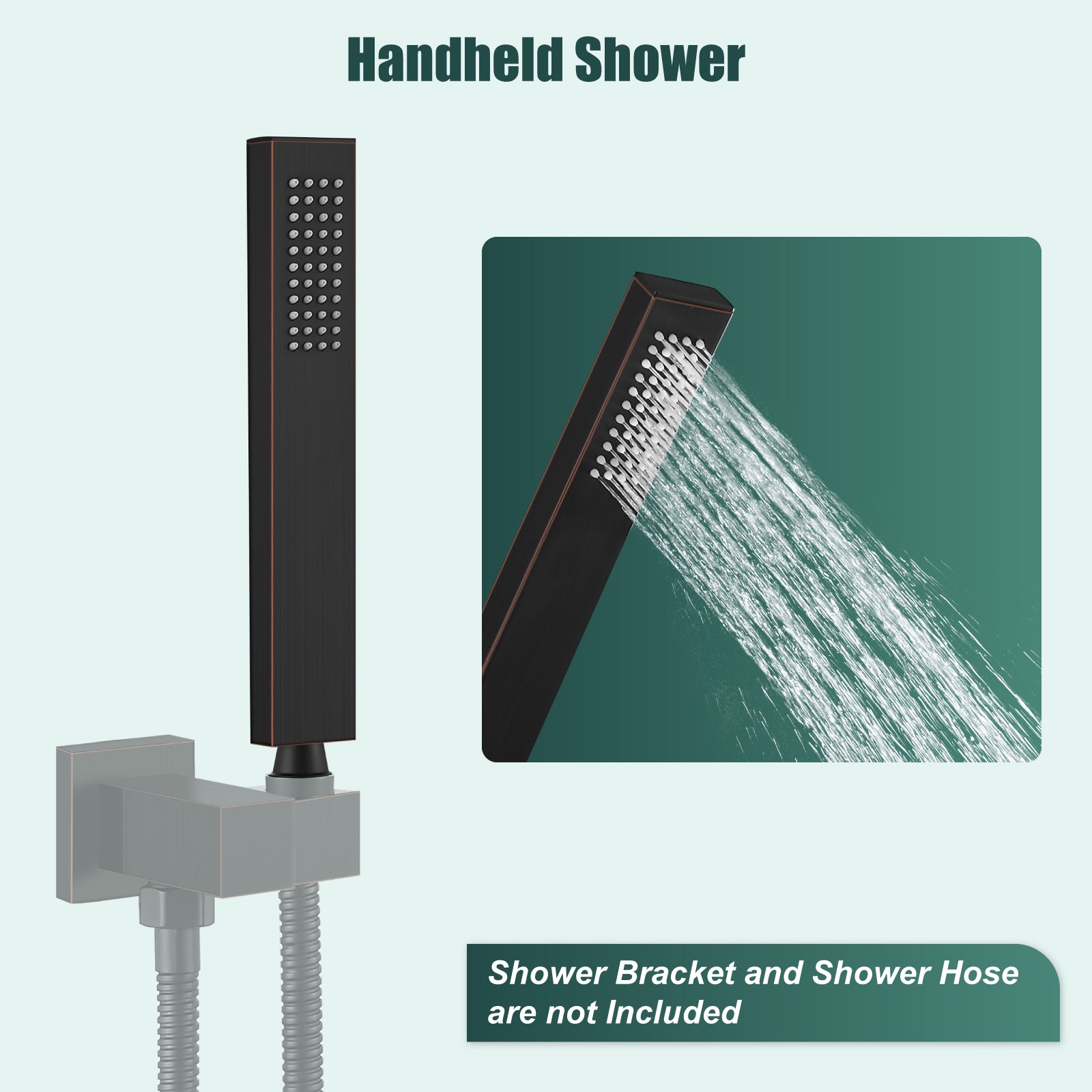 Heyalan Shower Wand SUS304 Stainless Steel Handheld Single Function Handheld Shower High Pressure Luxury Hand Shower Set High Flow Rectangle Straight Hand Shower Spray