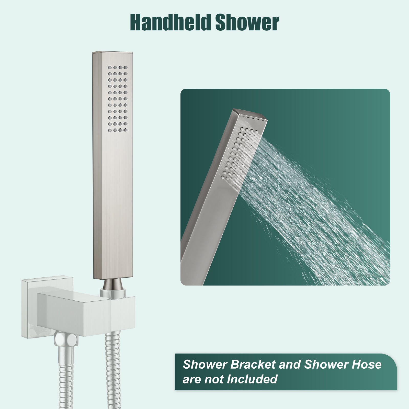 Heyalan Shower Wand SUS304 Stainless Steel Handheld Single Function Handheld Shower High Pressure Luxury Hand Shower Set High Flow Rectangle Straight Hand Shower Spray