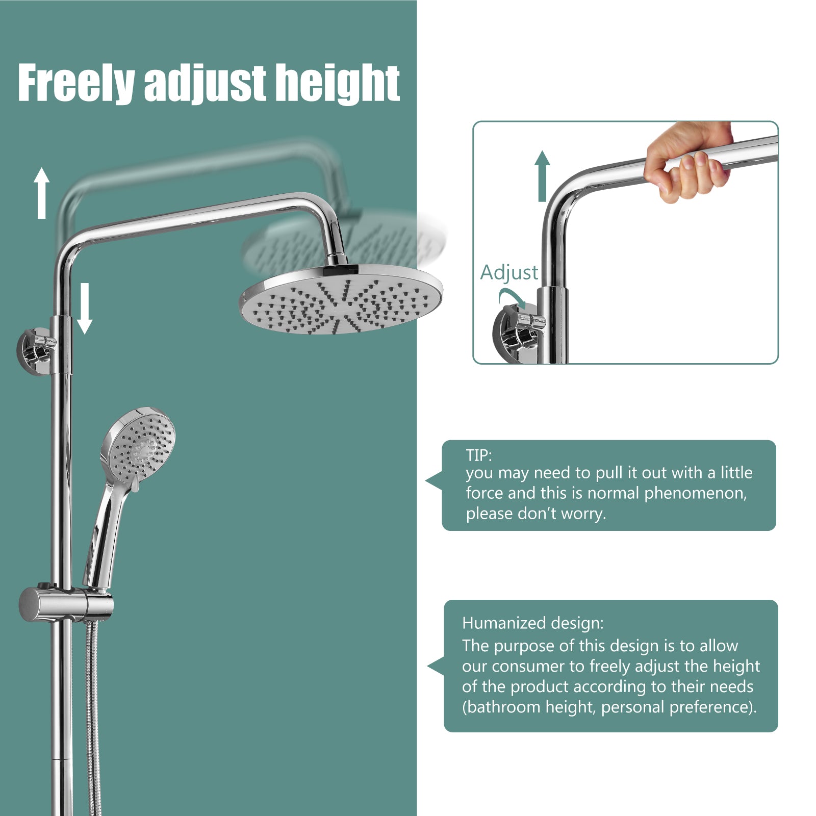Exposed Shower System Faucet Set Bathroom 8 Inch ABS Single 1 Handle ABS Shower Head Handheld Shower Adjustable Slide Bar Hand Spray Tub Spout Wall Mount Complete Set