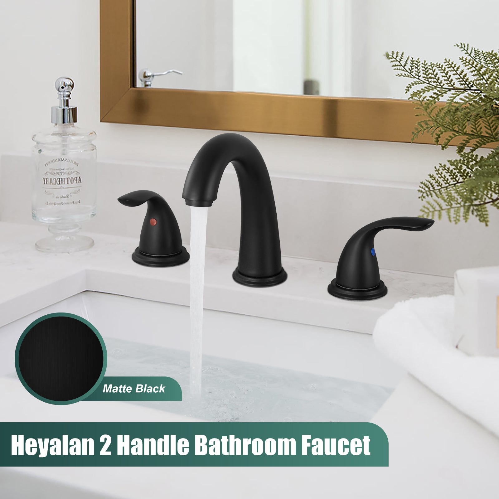 Heyalan Widespread 2 Handles 3 Holes Bathroom Vessel Sink Faucet with Pop Up Drain 8 Inch Centerset Deck Mounted Basin Bowl Mixer Tap