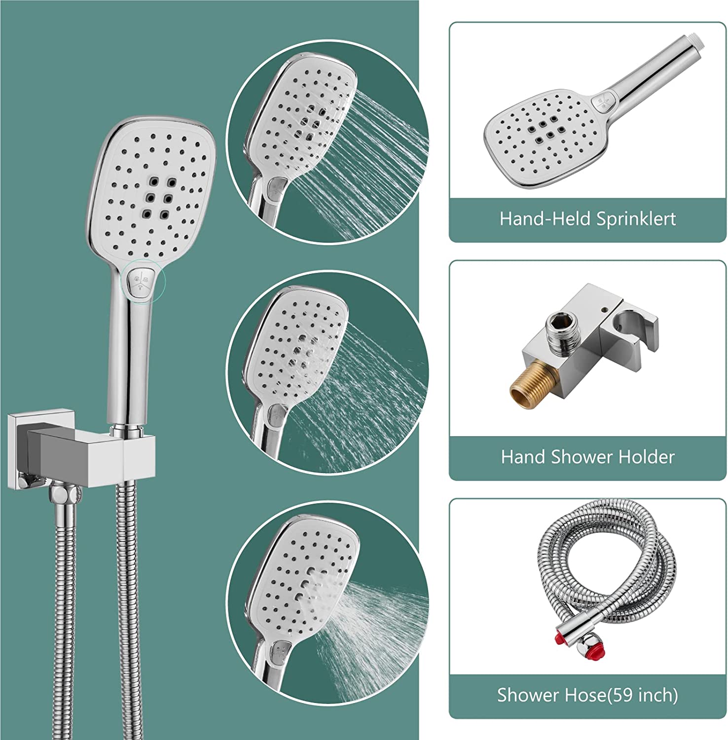 Heyalan Shower System 10 Inch Square Rain Shower Head Shower Faucet Fixture ABS Handheld Shower Sprayer Wall Mount Bathroom Rainfall Showerhead Combo Set High Pressure