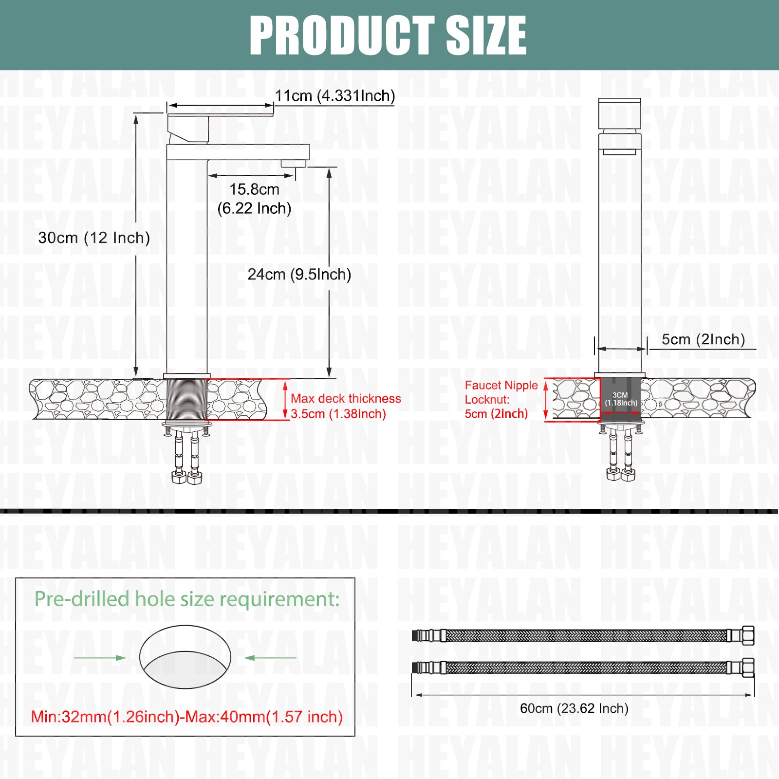 Heyalan Matte Black Bathroom Sink Faucet Tall Body Vessel Sink Tap Brass Single Handle 1 Hole Lavatory Vanity Mixer Bar Tap Tall Spout Deck Mount