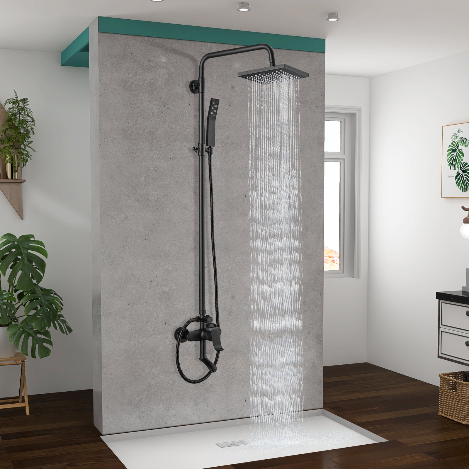Exposed Shower System 3 Functional Bathroom Shower Faucet Set 8 Inch Square Rainfall Shower Head Wall Mounted Exposed Chrome Shower Faucet Set 8 Rain Exposed Pipe Shower
