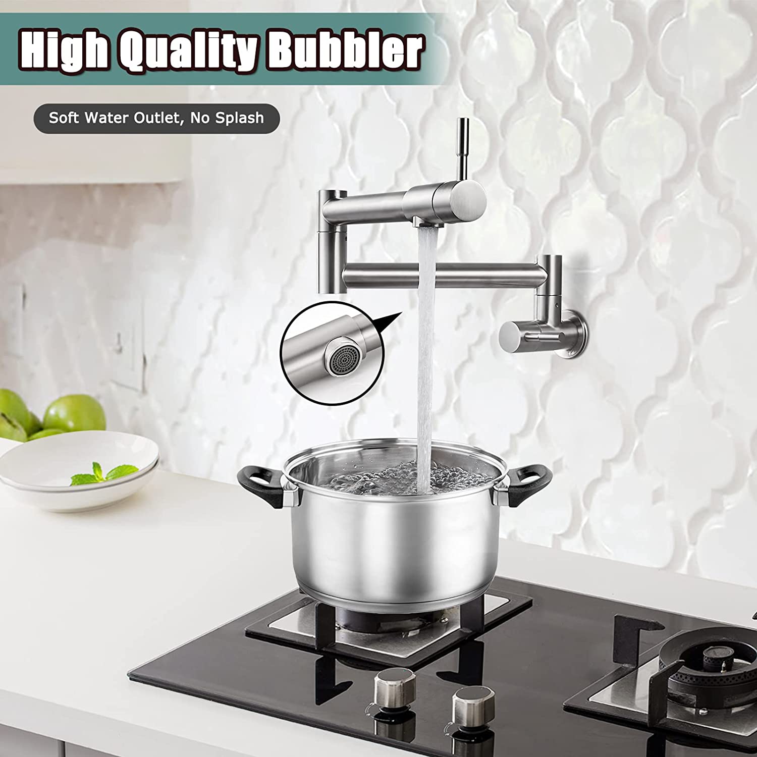 Wall Mounted Folding Stretchable Kitchen Restaurant Sink Faucet with Double Joint Swing Arm