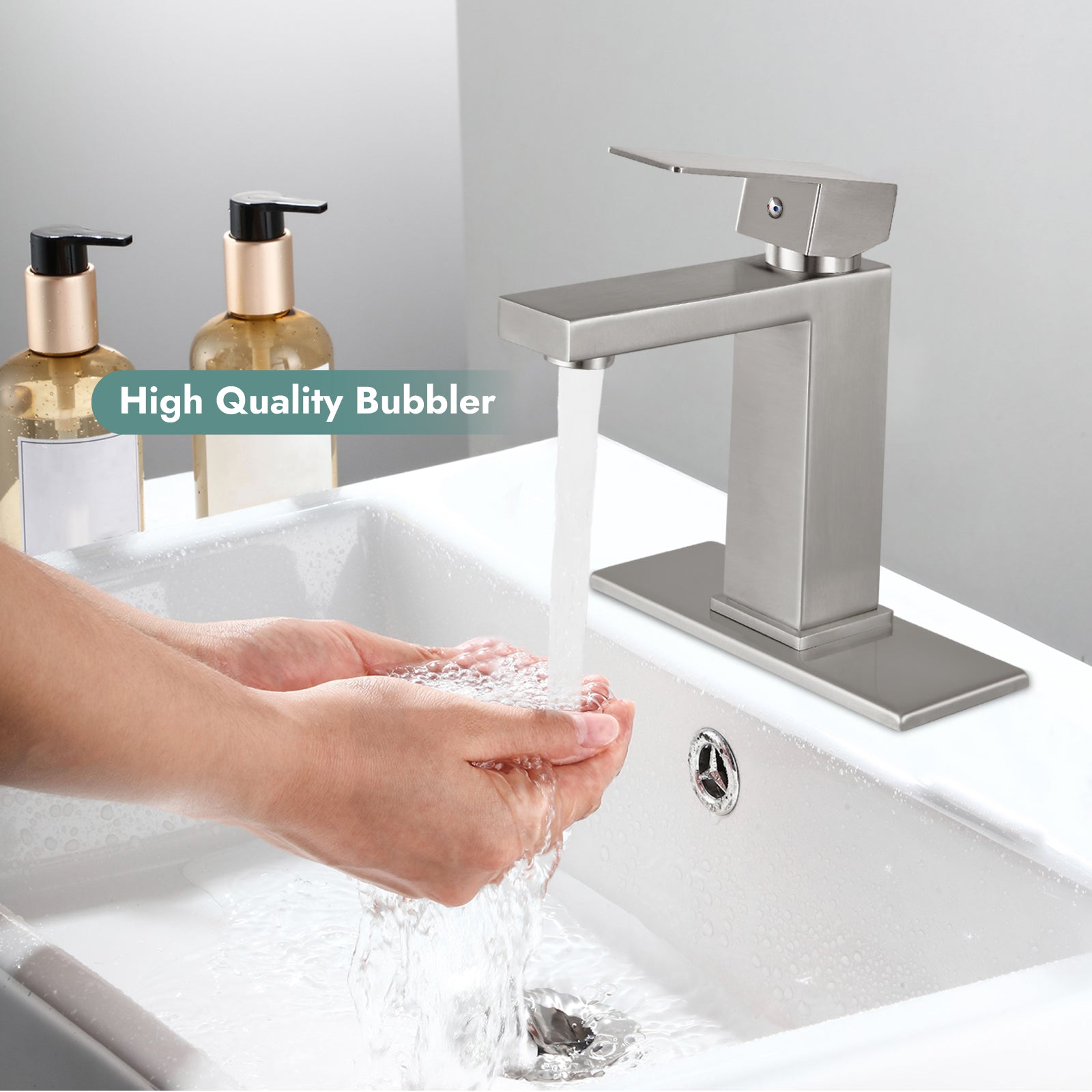 Heyalan Bathroom Sink Faucet SUS304 Stainless Steel Single Handle 1 Hole Basin Mixer Tap Deck Mount Vessel Sink Faucets Lavatory Vanity