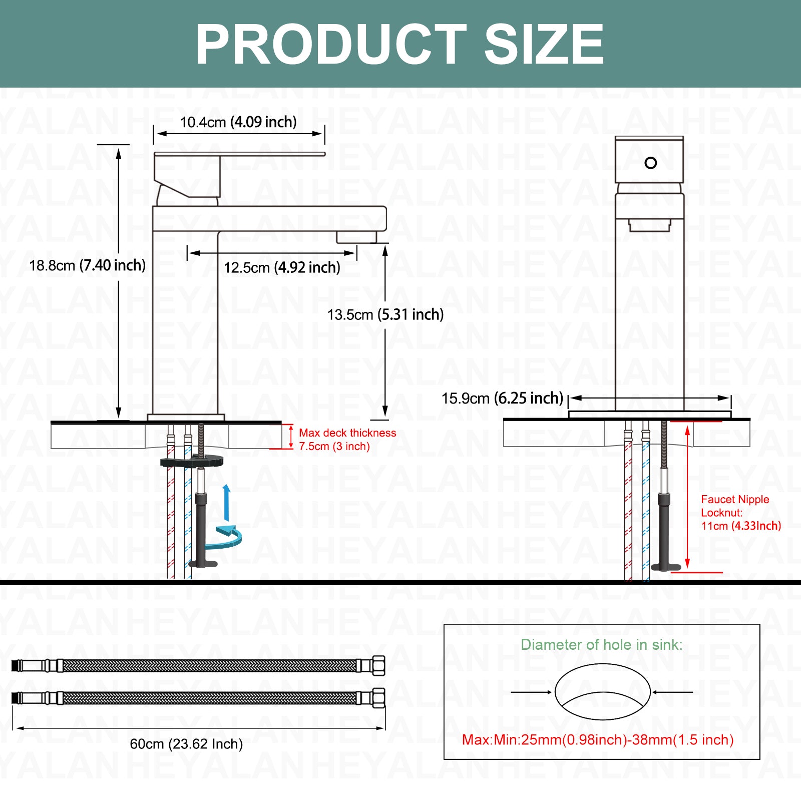 Heyalan Bathroom Sink Faucet SUS304 Stainless Steel Single Handle 1 Hole Basin Mixer Tap Deck Mount Vessel Sink Faucets Lavatory Vanity