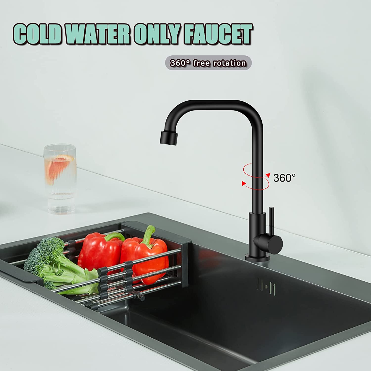 Cold Water OnlySingle Lever Handle SUS304 Sink Bar Tap 360 Degree Swivel Spout Decked Mounted Longer Thread Pipe