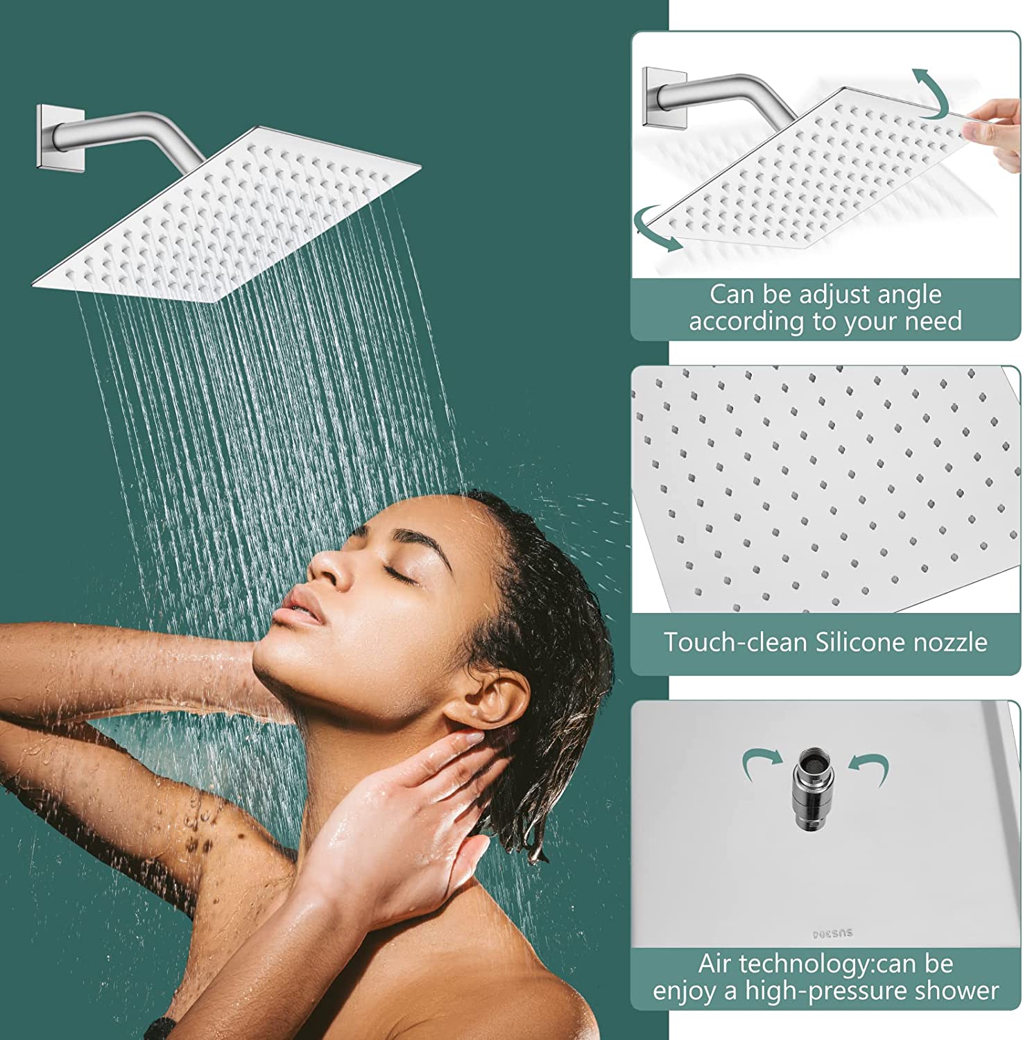 Heyalan Shower Faucet Set Bathroom Rainfall Shower System Square SUS304 Stainless Steel Showerhead Single Function Shower Trim Kit 1 Handle with Rough-in Valve