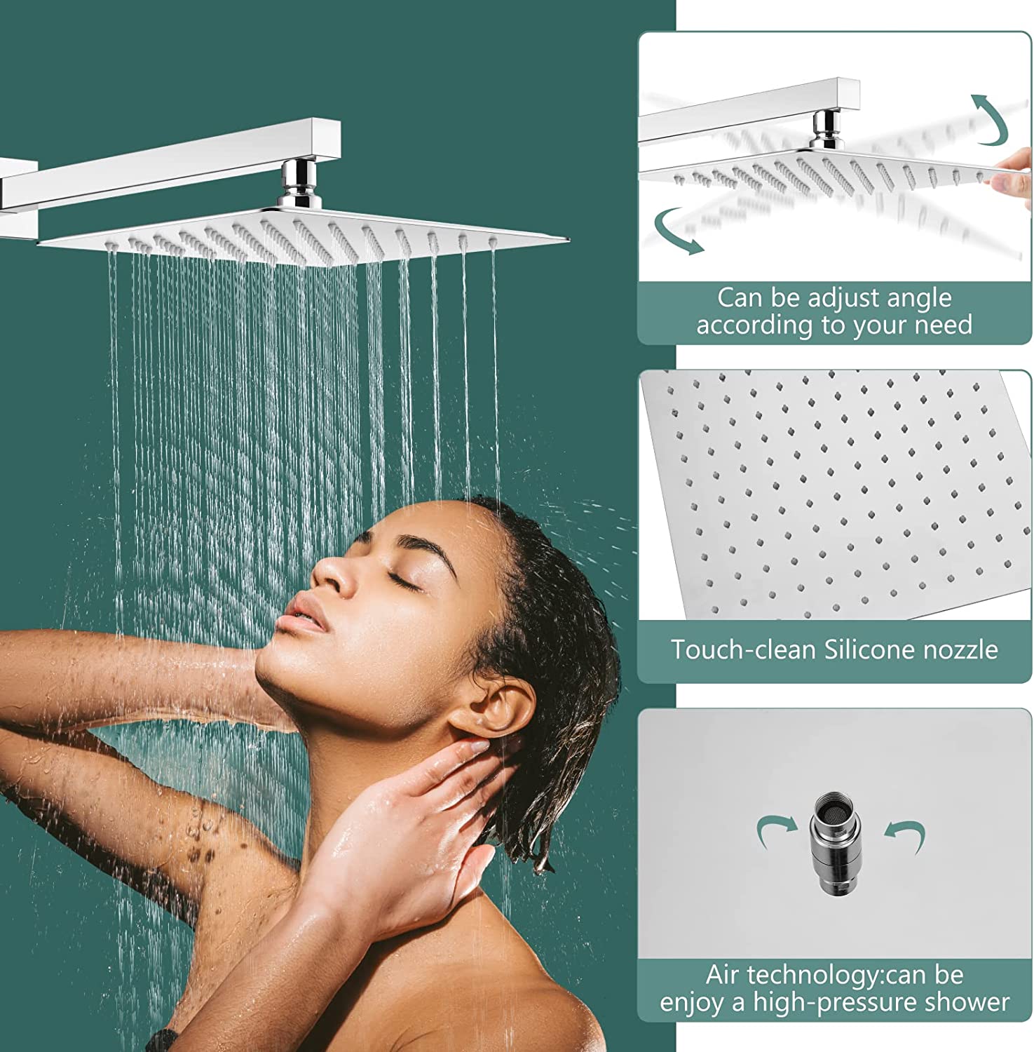 Heyalan Shower System 10 Inch Square Rain Shower Head Shower Faucet Fixture ABS Handheld Shower Sprayer Wall Mount Bathroom Rainfall Showerhead Combo Set High Pressure